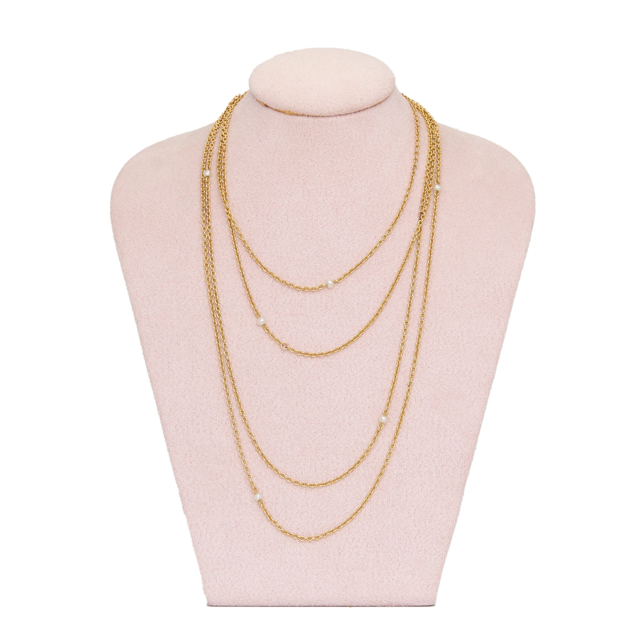Gold Pearl Guard Chain-Charlotte Sayers Antique Jewellery
