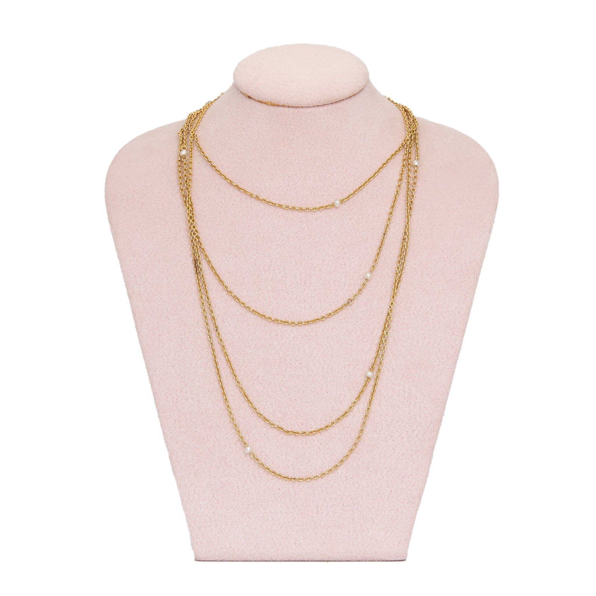 Gold Pearl Guard Chain-Charlotte Sayers Antique Jewellery