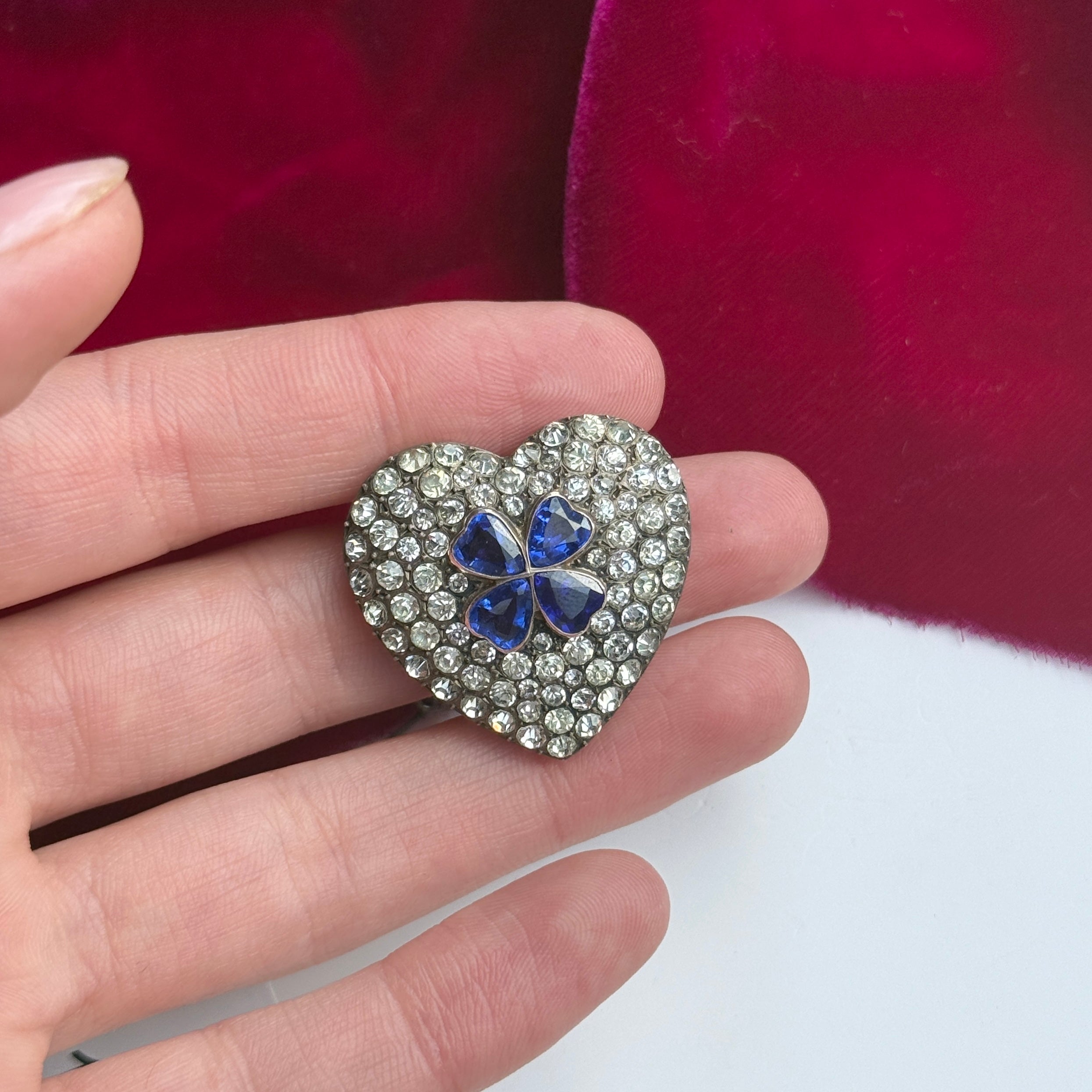 Good Luck Clover Heart Brooch-Charlotte Sayers Antique Jewellery