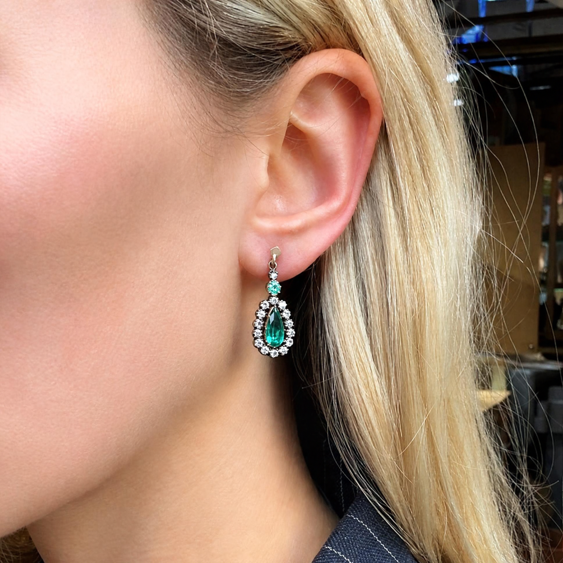 Green Paste Earrings-Charlotte Sayers Antique Jewellery