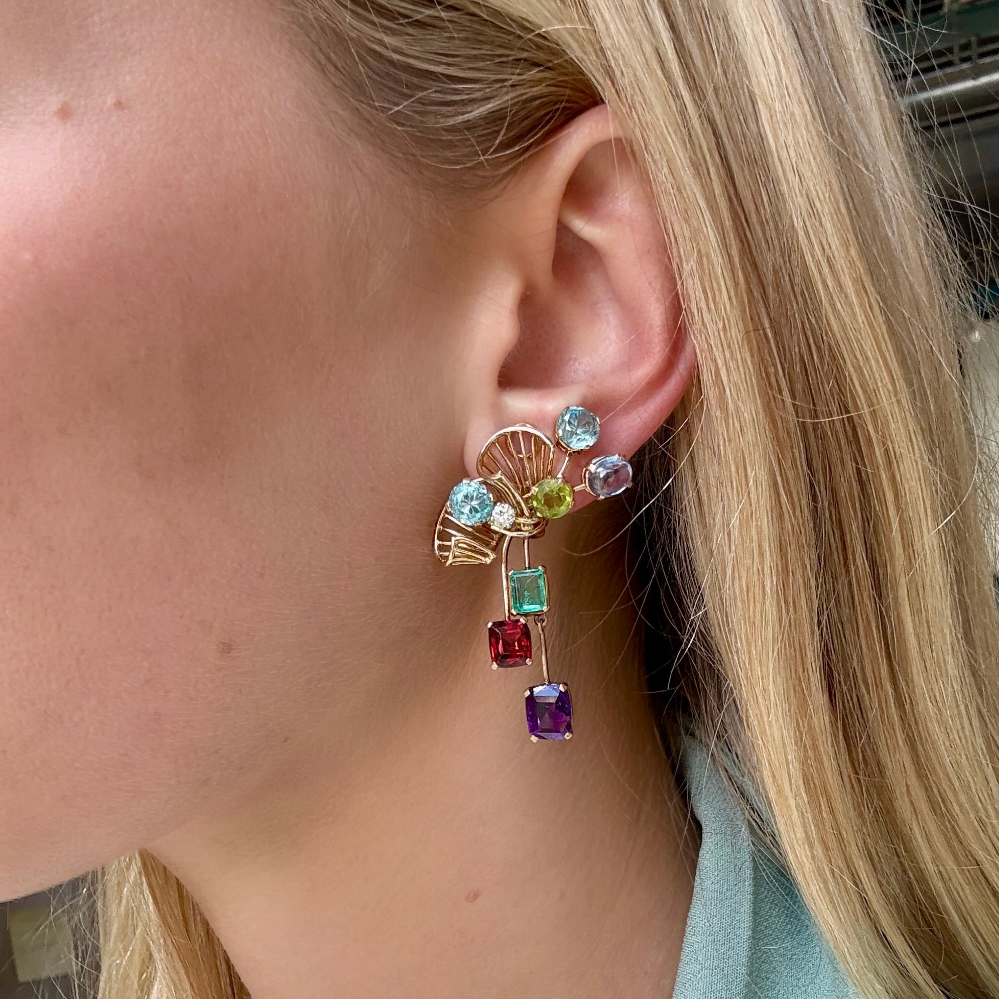 Harlequin Gold Earrings-Charlotte Sayers Antique Jewellery