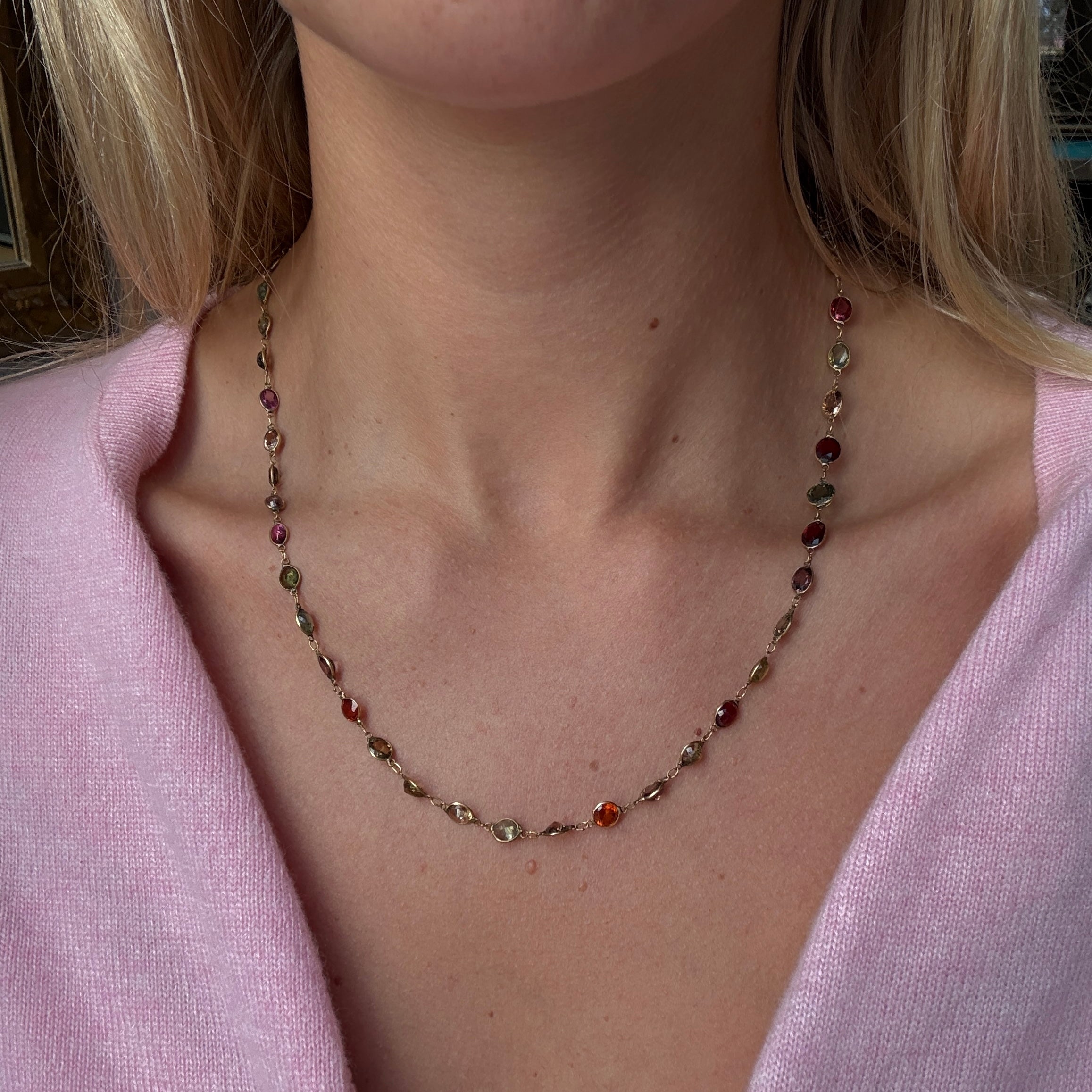 Harlequin Multi Gemstone Necklace-Charlotte Sayers Antique Jewellery