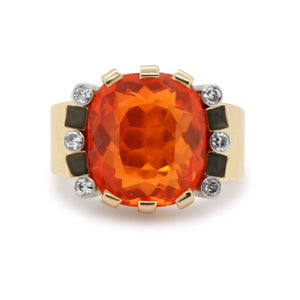 1970s Fire Opal and Diamond Ring