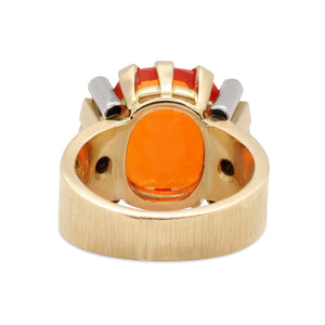 1970s Fire Opal and Diamond Ring