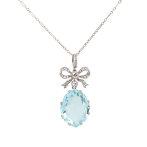 Aquamarine and Diamond Bow Pendant