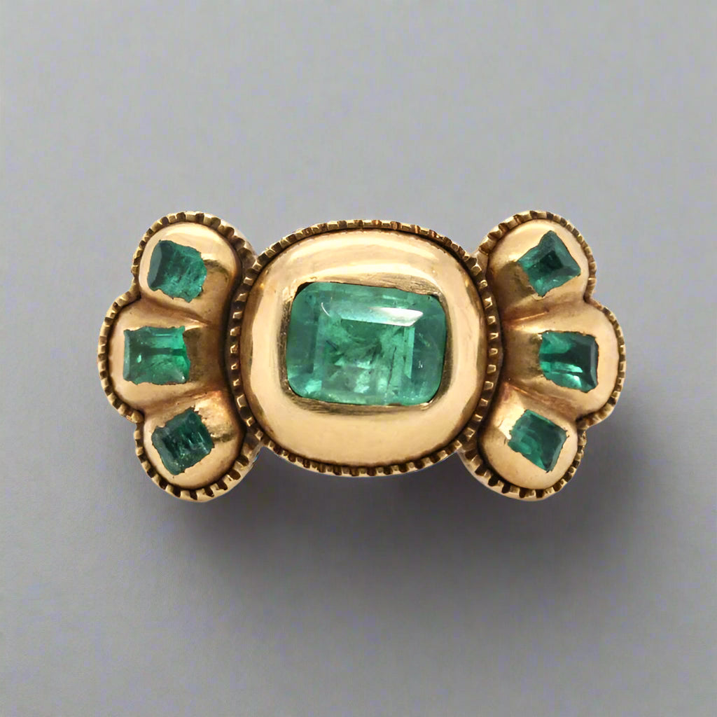 Iberian Emerald Gold Bow Ring-Charlotte Sayers Antique Jewellery