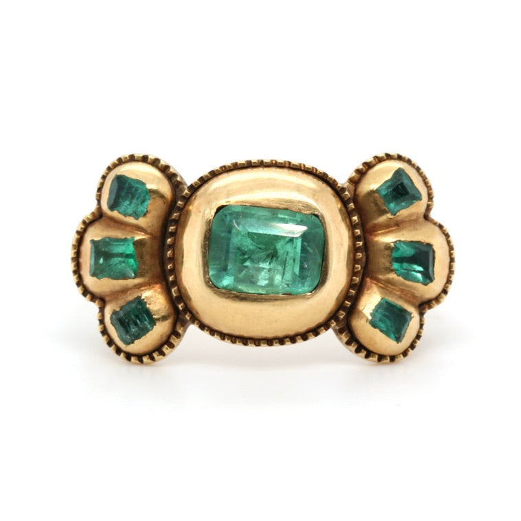 Iberian Emerald Gold Bow Ring-Charlotte Sayers Antique Jewellery