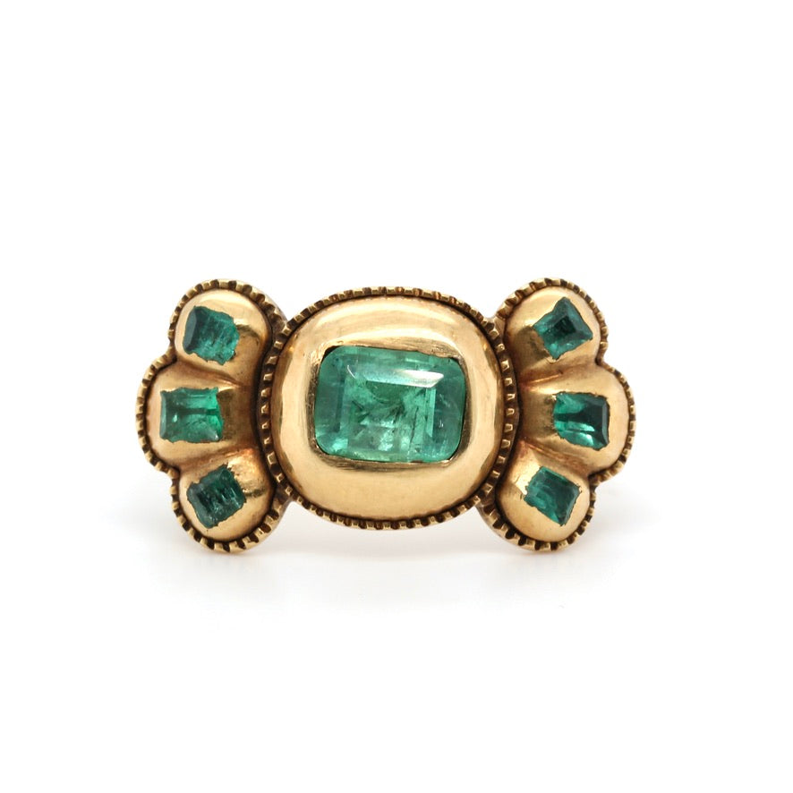 Iberian Emerald Gold Bow Ring-Charlotte Sayers Antique Jewellery