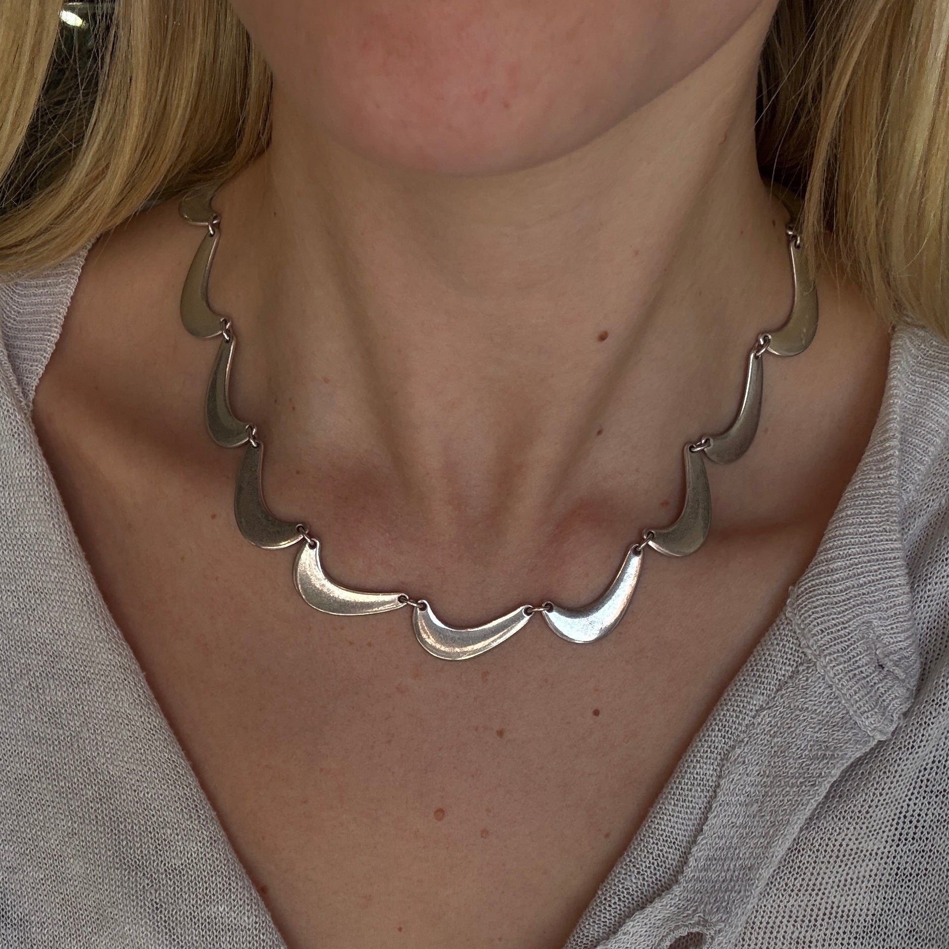 Jensen Silver Collar Necklace-Charlotte Sayers Antique Jewellery