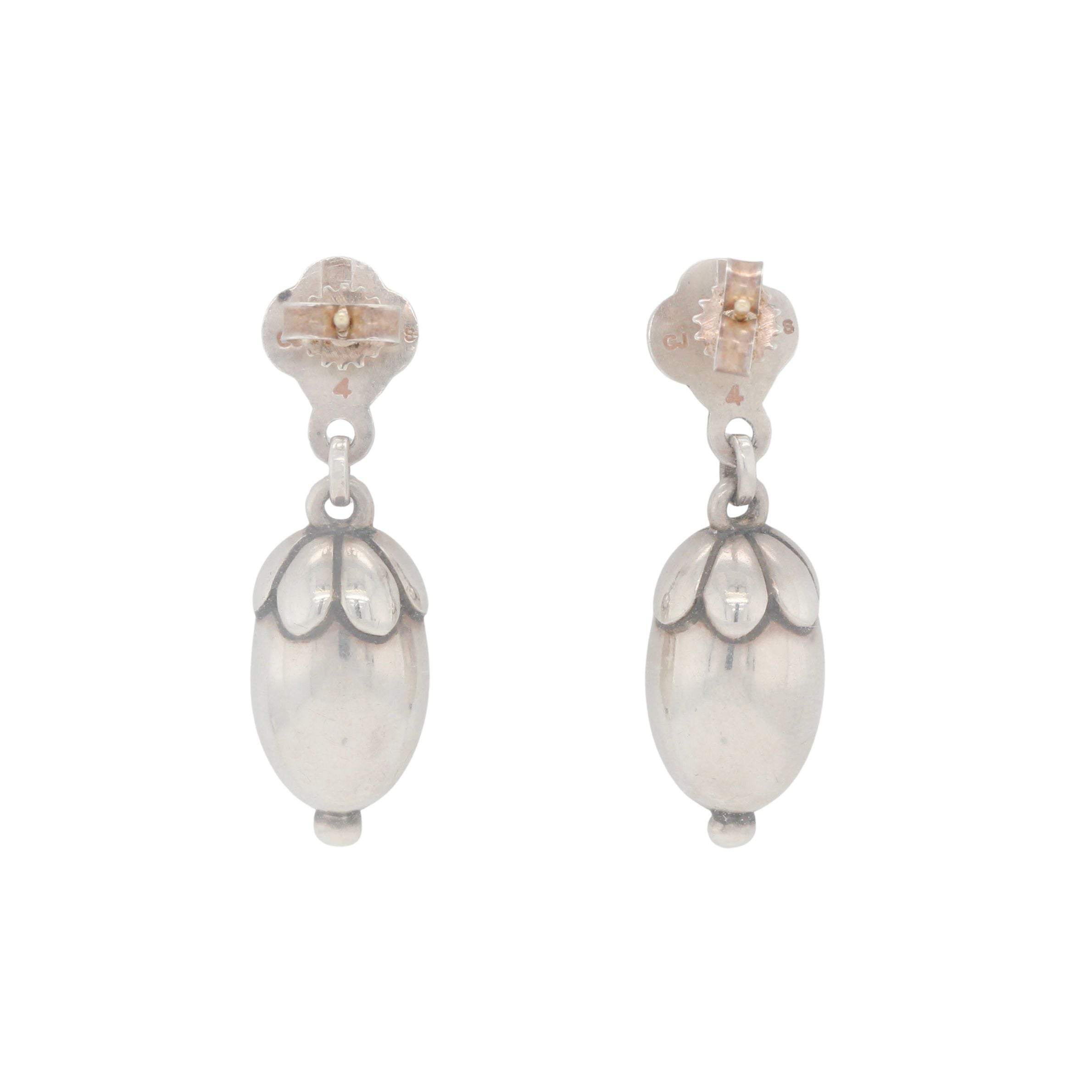Jensen Silver Drop Earrings-Charlotte Sayers Antique Jewellery