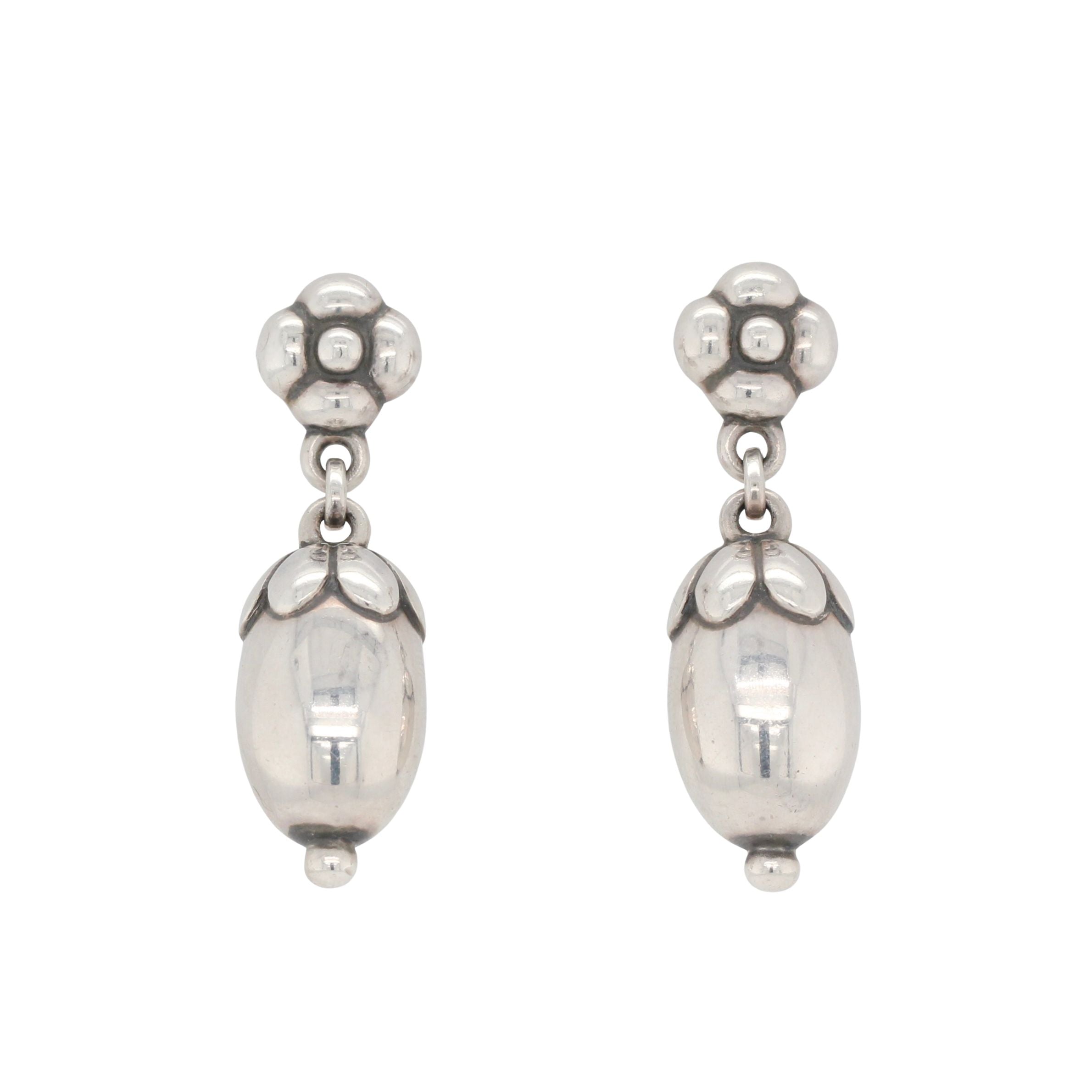 Jensen Silver Drop Earrings-Charlotte Sayers Antique Jewellery