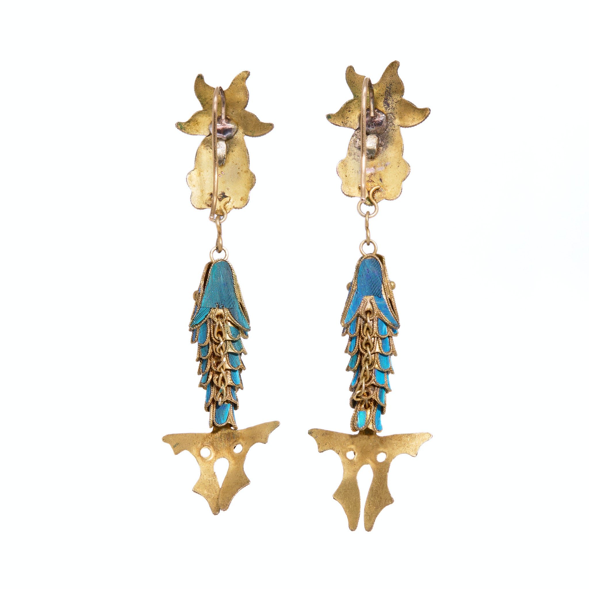 Kingfisher Feather Earrings-Charlotte Sayers Antique Jewellery