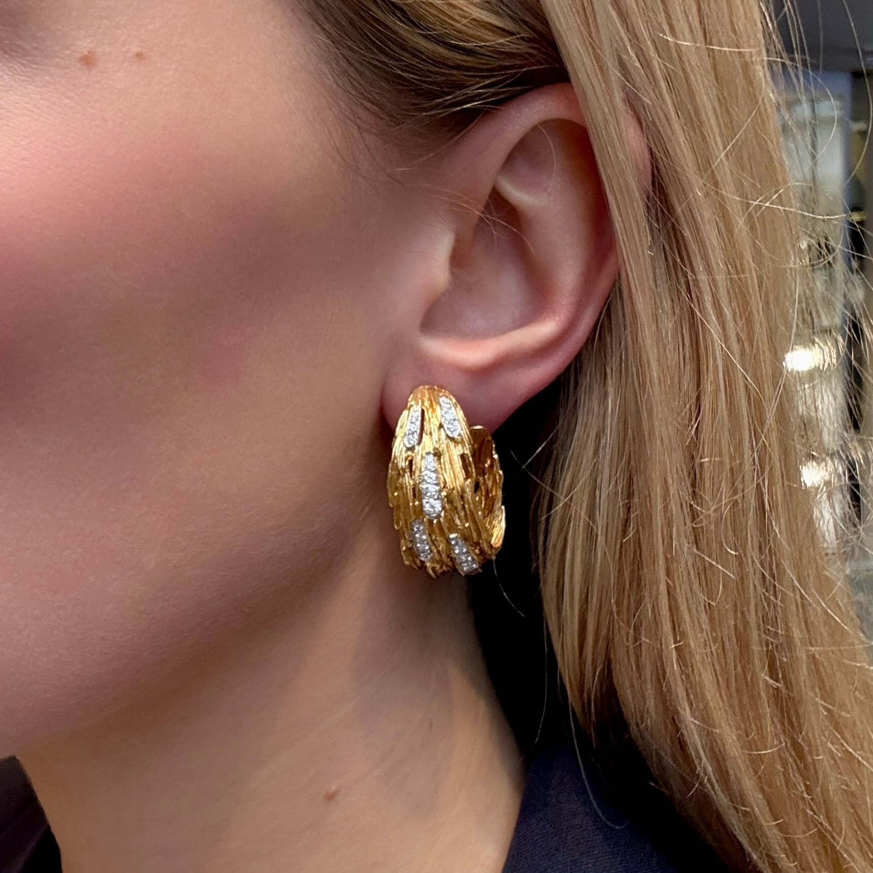 Kutchinksy Diamond & Gold Hoop Earrings-Charlotte Sayers Antique Jewellery