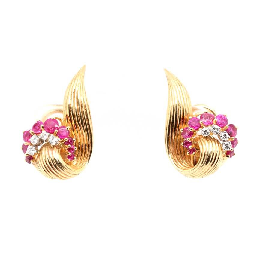 Kutchinsky Ruby and Diamond Earrings-Charlotte Sayers Antique Jewellery