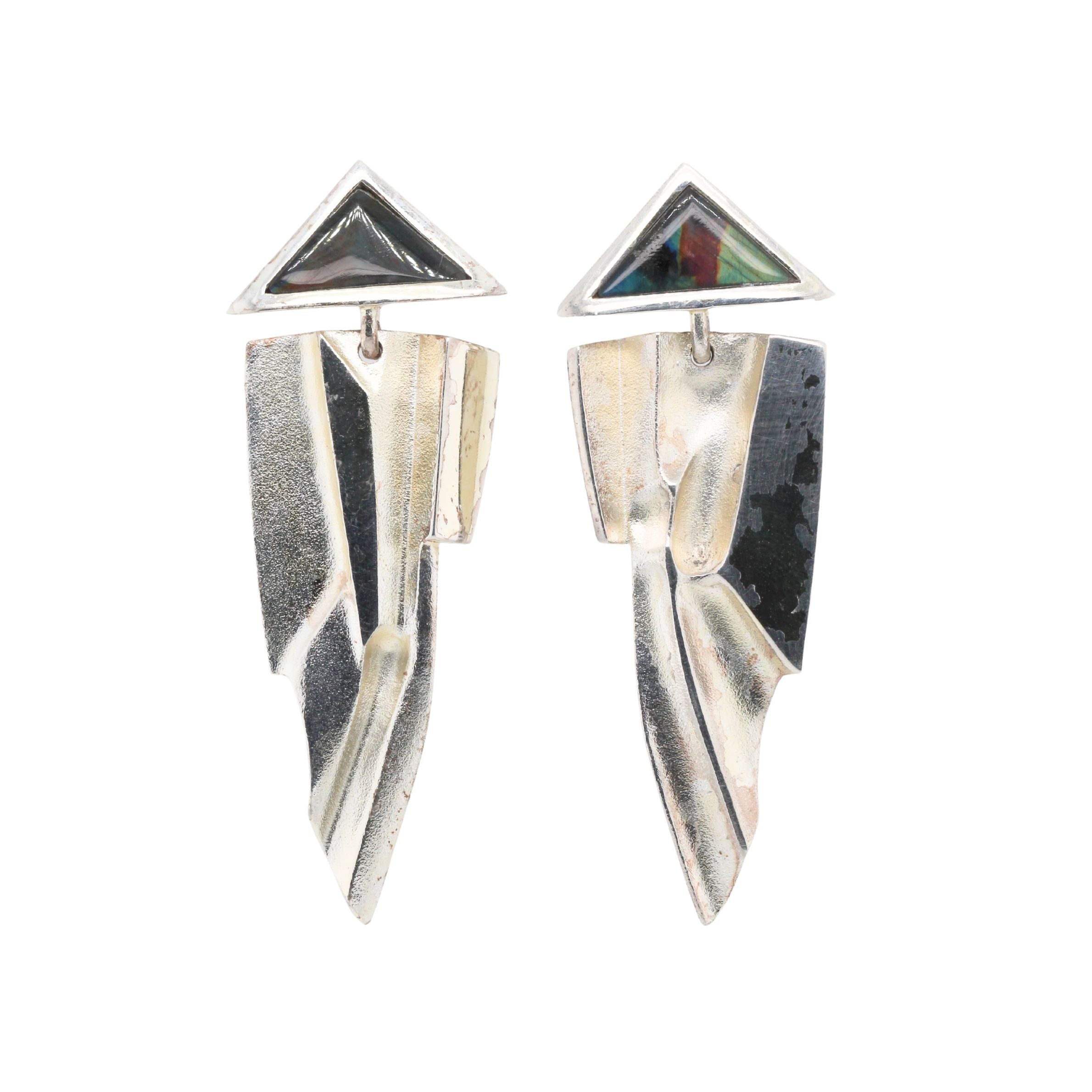 Lapponia Labradorite and Silver Earrings-Charlotte Sayers Antique Jewellery