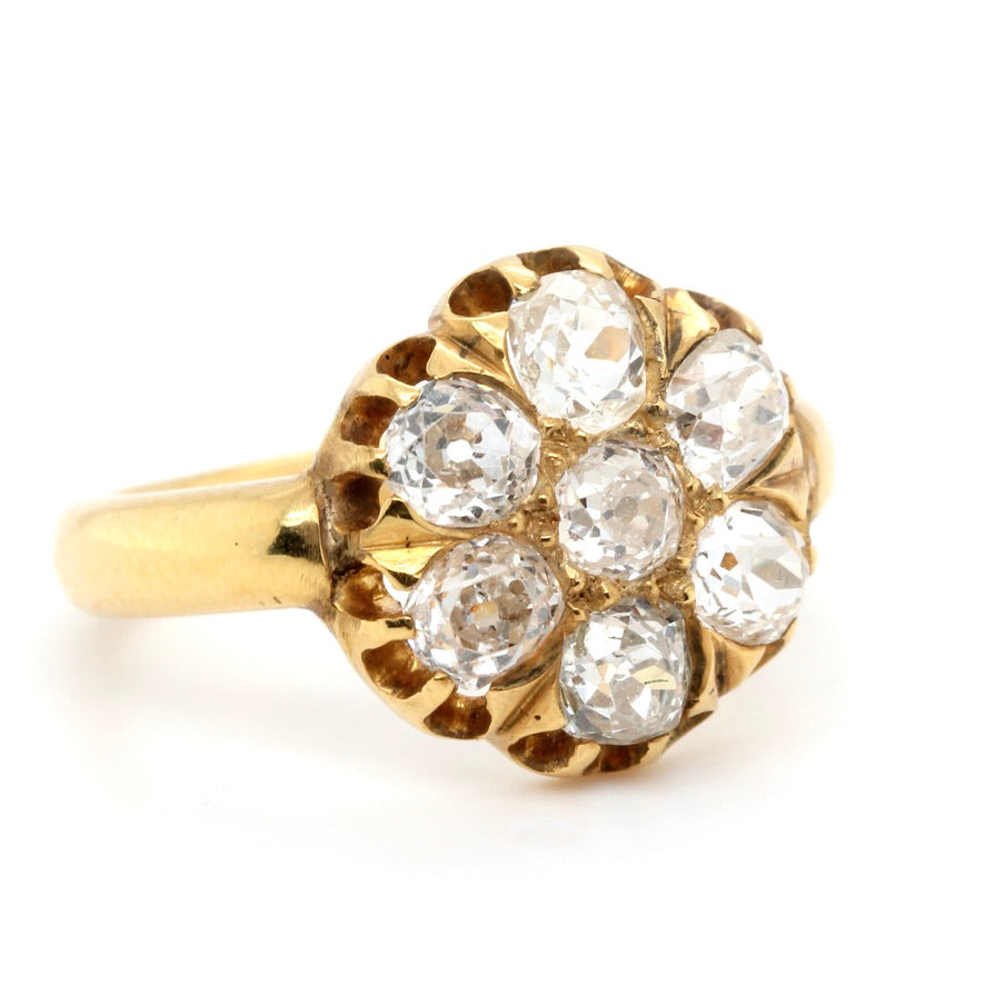 Large 18ct Gold Victorian Diamond Cluster Ring-Charlotte Sayers Antique Jewellery