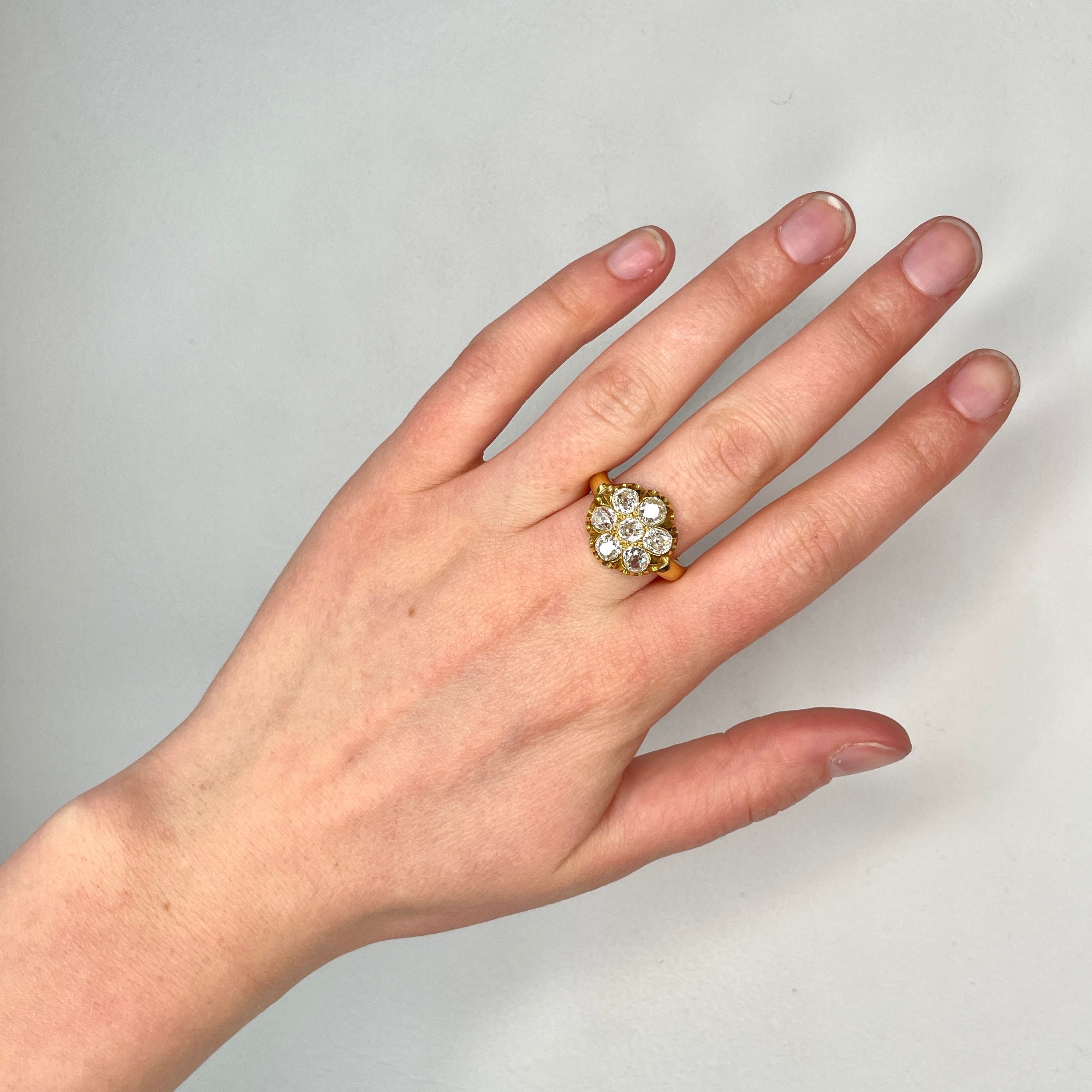 Large 18ct Gold Victorian Diamond Cluster Ring-Charlotte Sayers Antique Jewellery