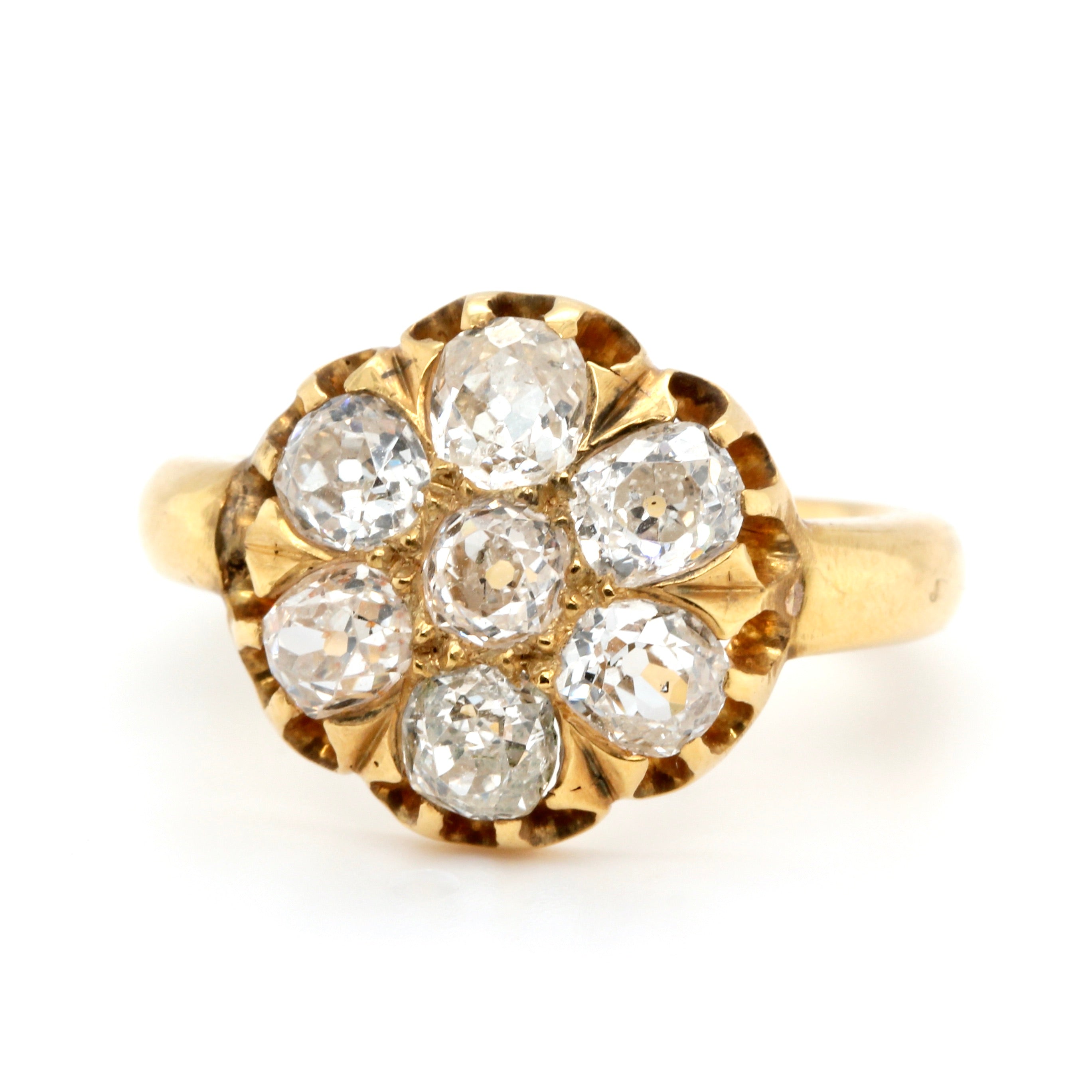 Large 18ct Gold Victorian Diamond Cluster Ring-Charlotte Sayers Antique Jewellery