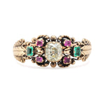 Late Georgian Diamond Emerald and Ruby Ring-Charlotte Sayers Antique Jewellery