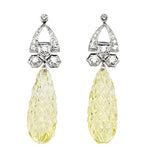 Lemon Quartz Diamond Drop Earrings-Charlotte Sayers Antique Jewellery