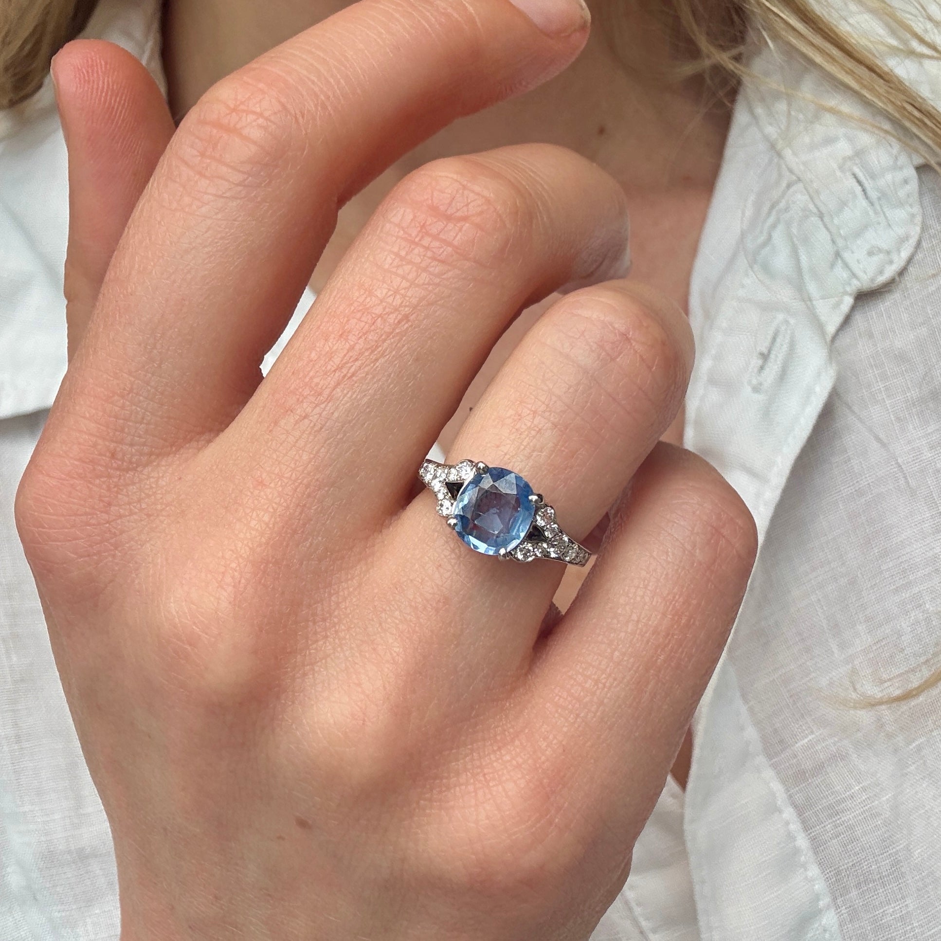 Light Sapphire and Diamond Ring-Charlotte Sayers Antique Jewellery