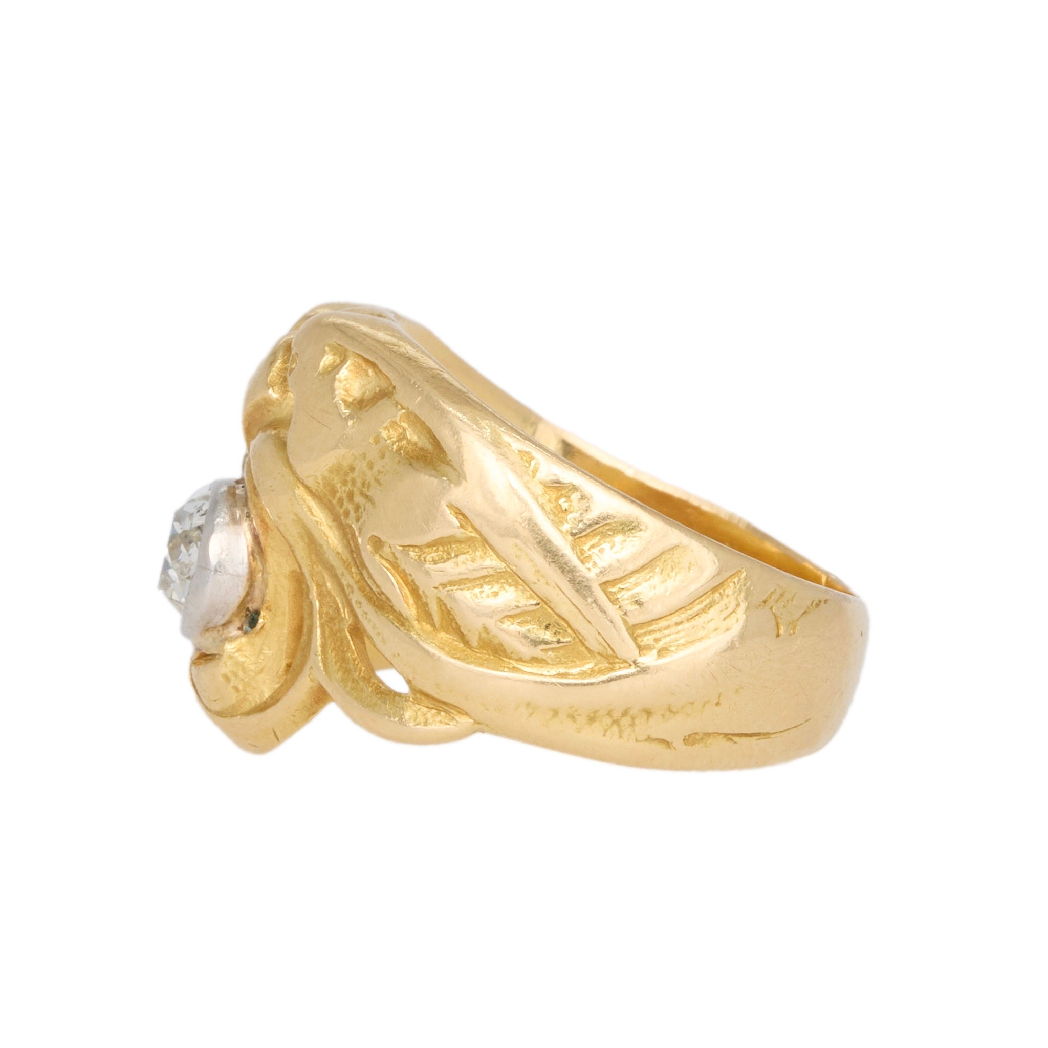 Lion Diamond Gold Ring-Charlotte Sayers Antique Jewellery