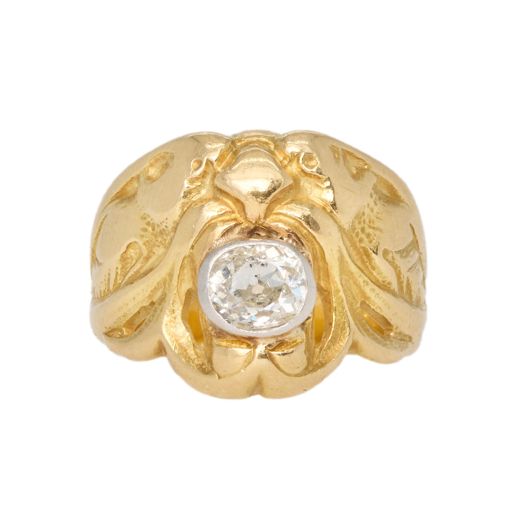 Lion Diamond Gold Ring-Charlotte Sayers Antique Jewellery