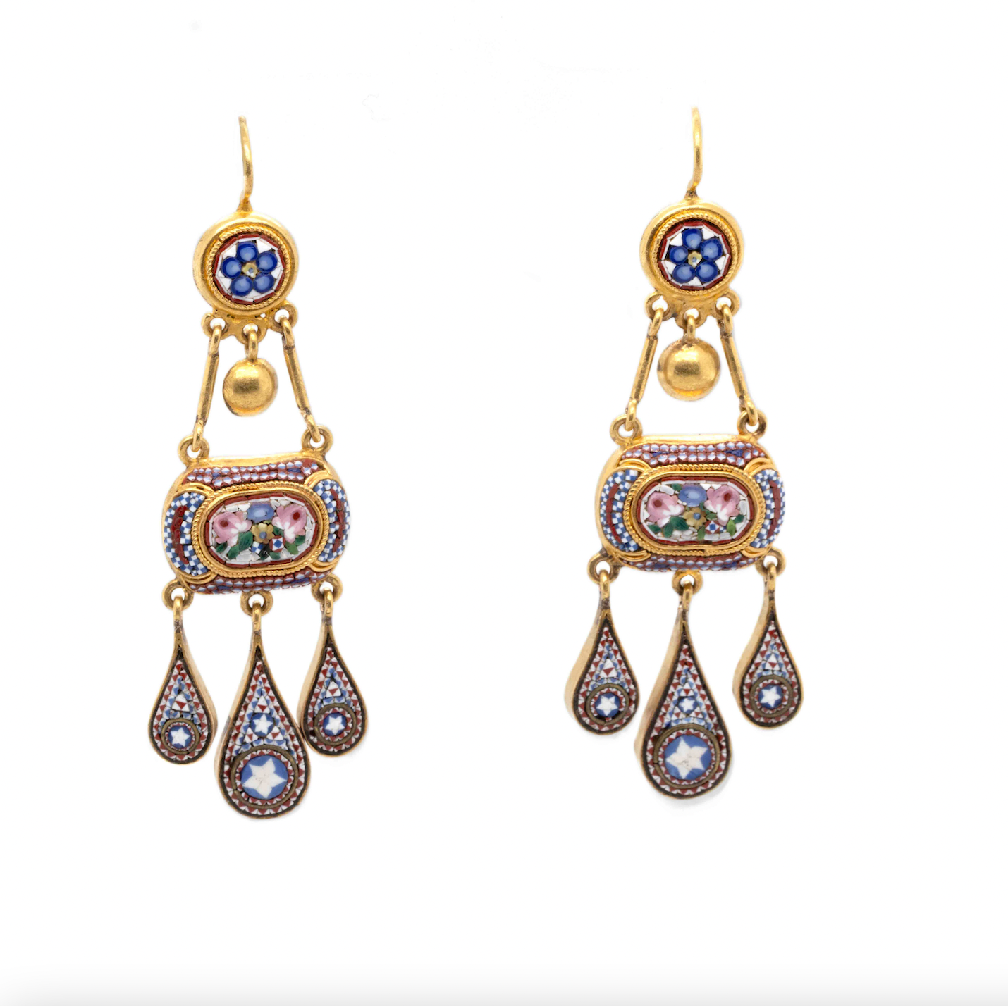 Micro Mosaic Drop Earrings-Charlotte Sayers Antique Jewellery