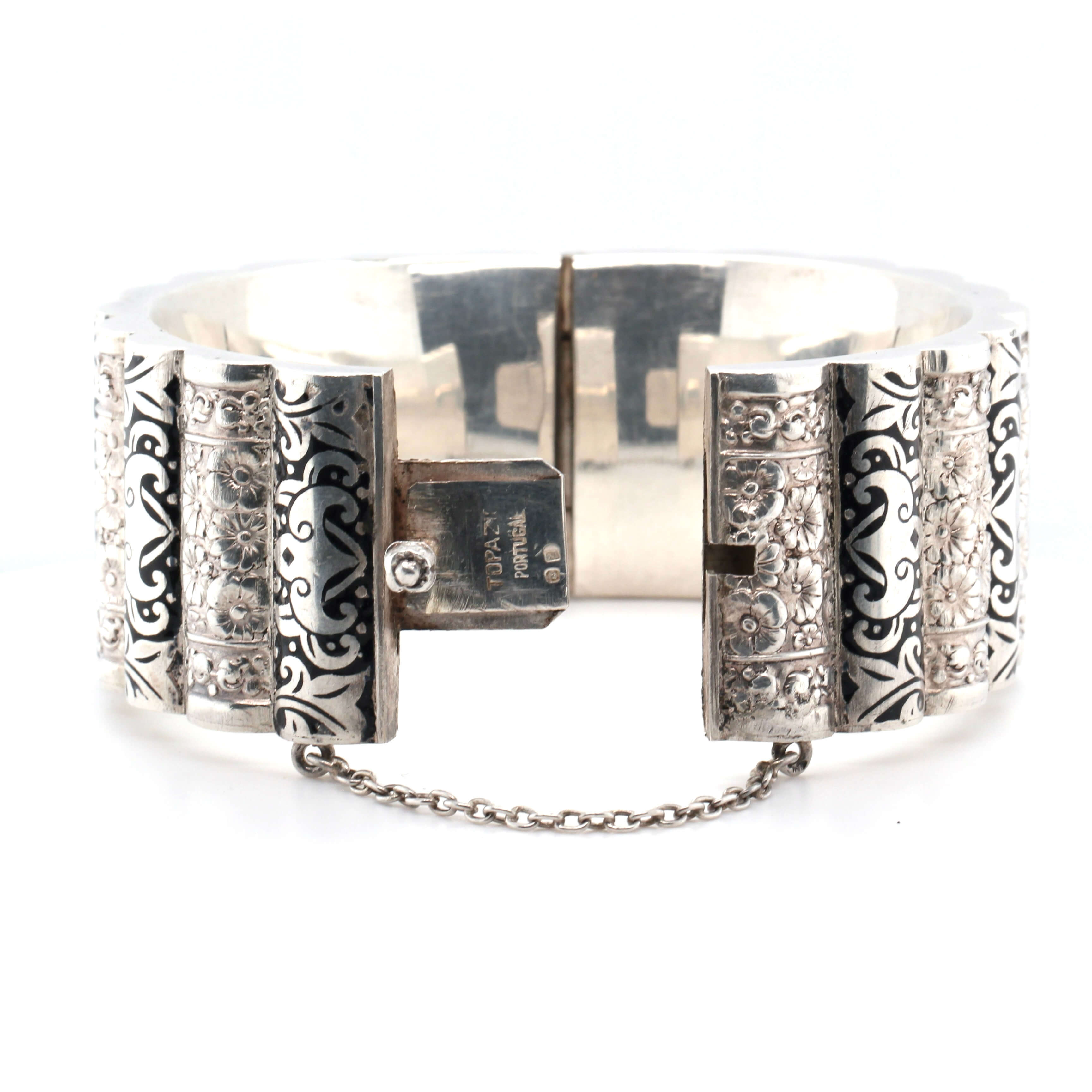 Mid-Century Silver and Black Enamel Bangle-Charlotte Sayers Antique Jewellery