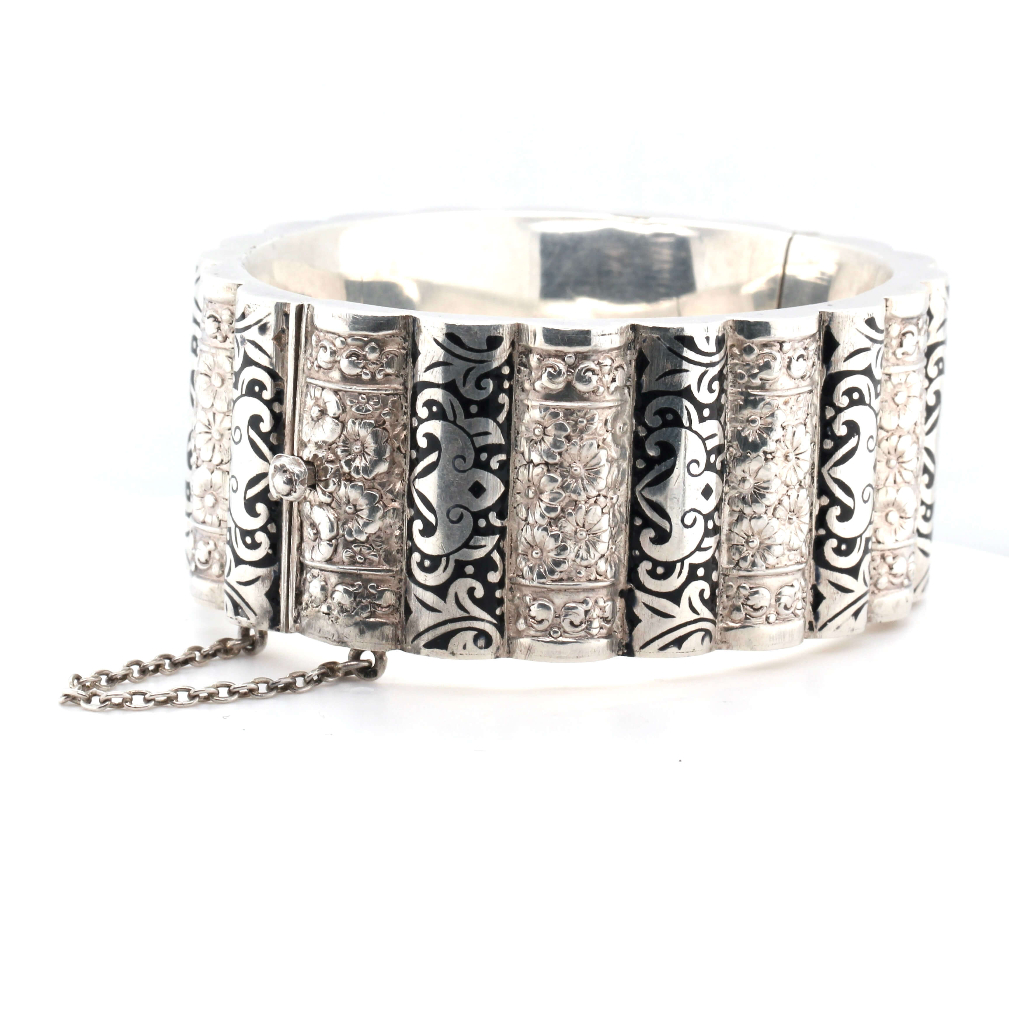 Mid-Century Silver and Black Enamel Bangle-Charlotte Sayers Antique Jewellery