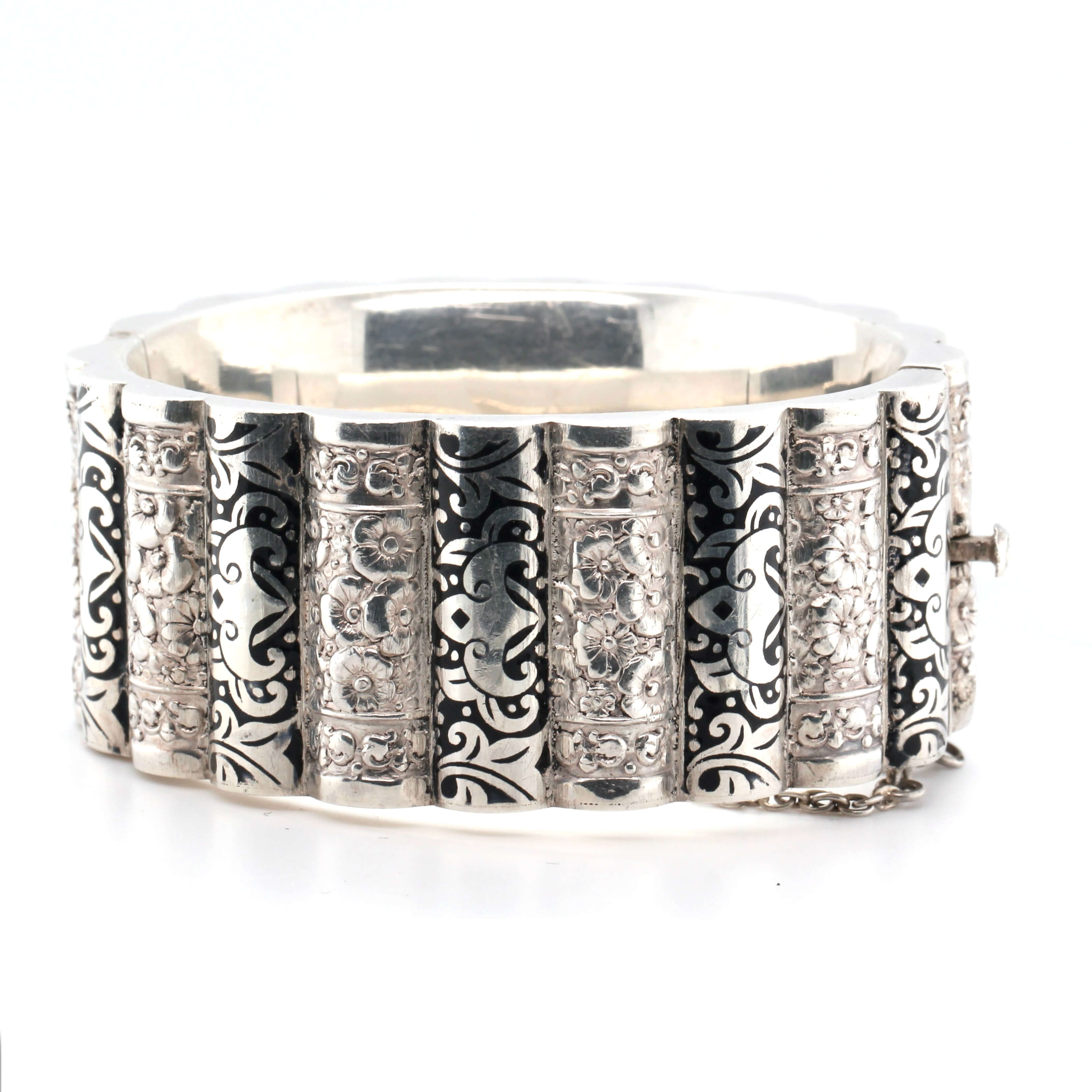 Mid-Century Silver and Black Enamel Bangle-Charlotte Sayers Antique Jewellery