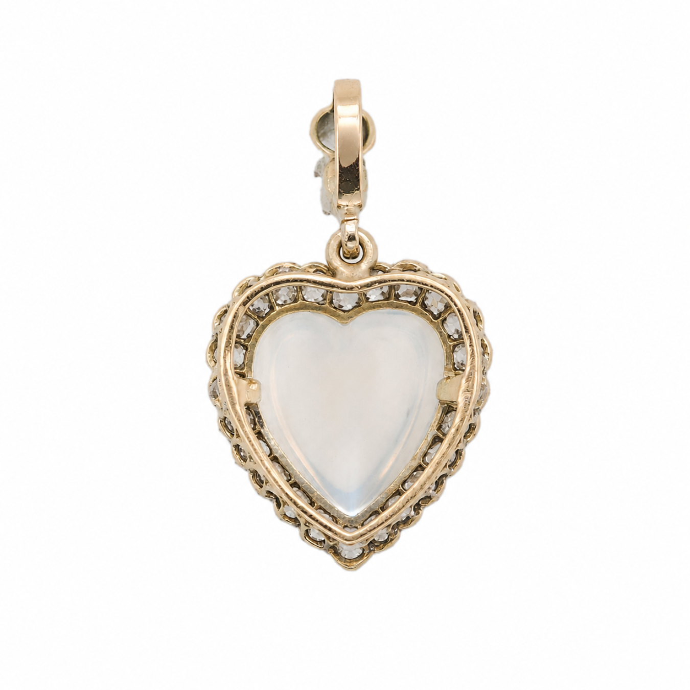 Moonstone Diamond Heart Pendant-Charlotte Sayers Antique Jewellery
