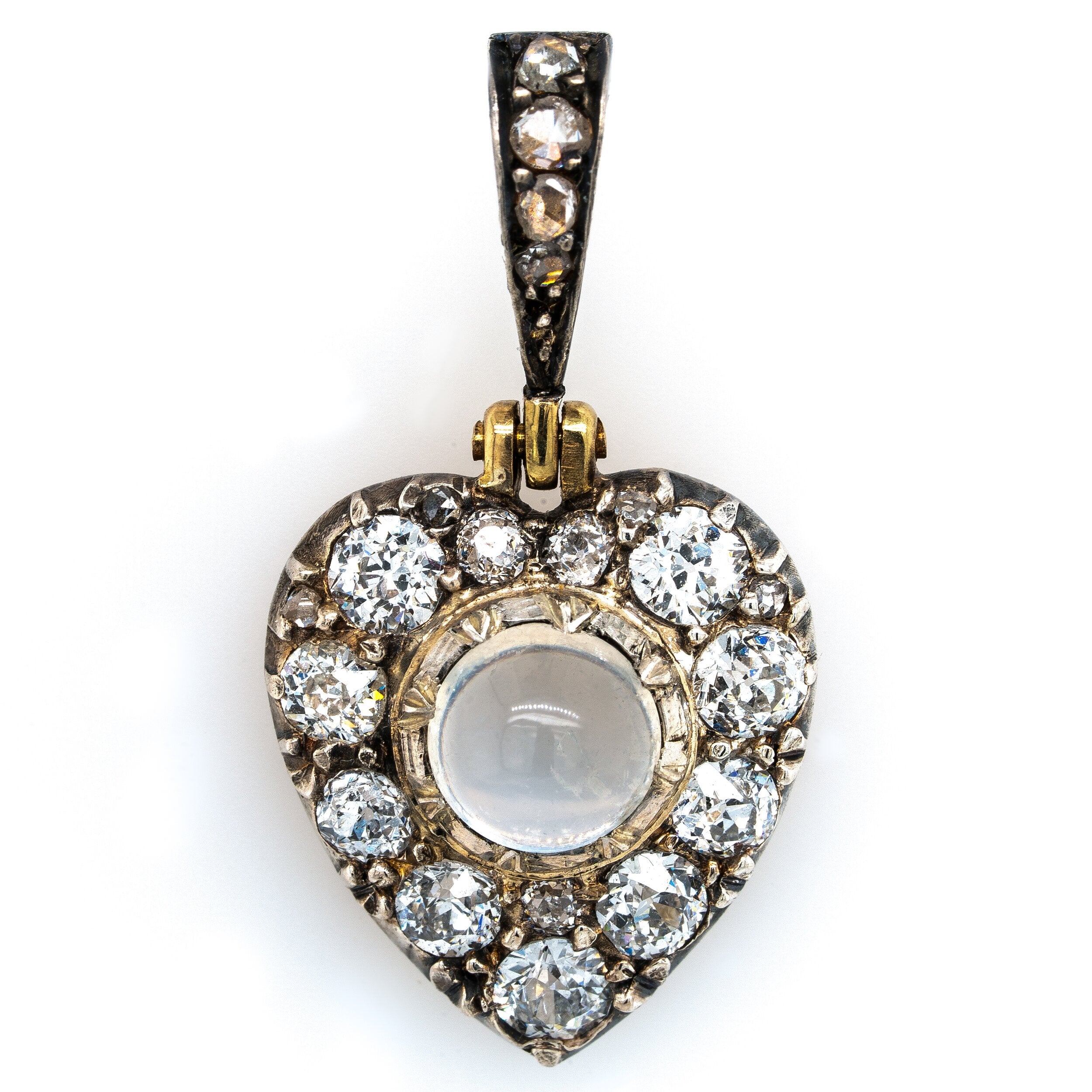 Moonstone Diamond Heart Pendant-Charlotte Sayers Antique Jewellery