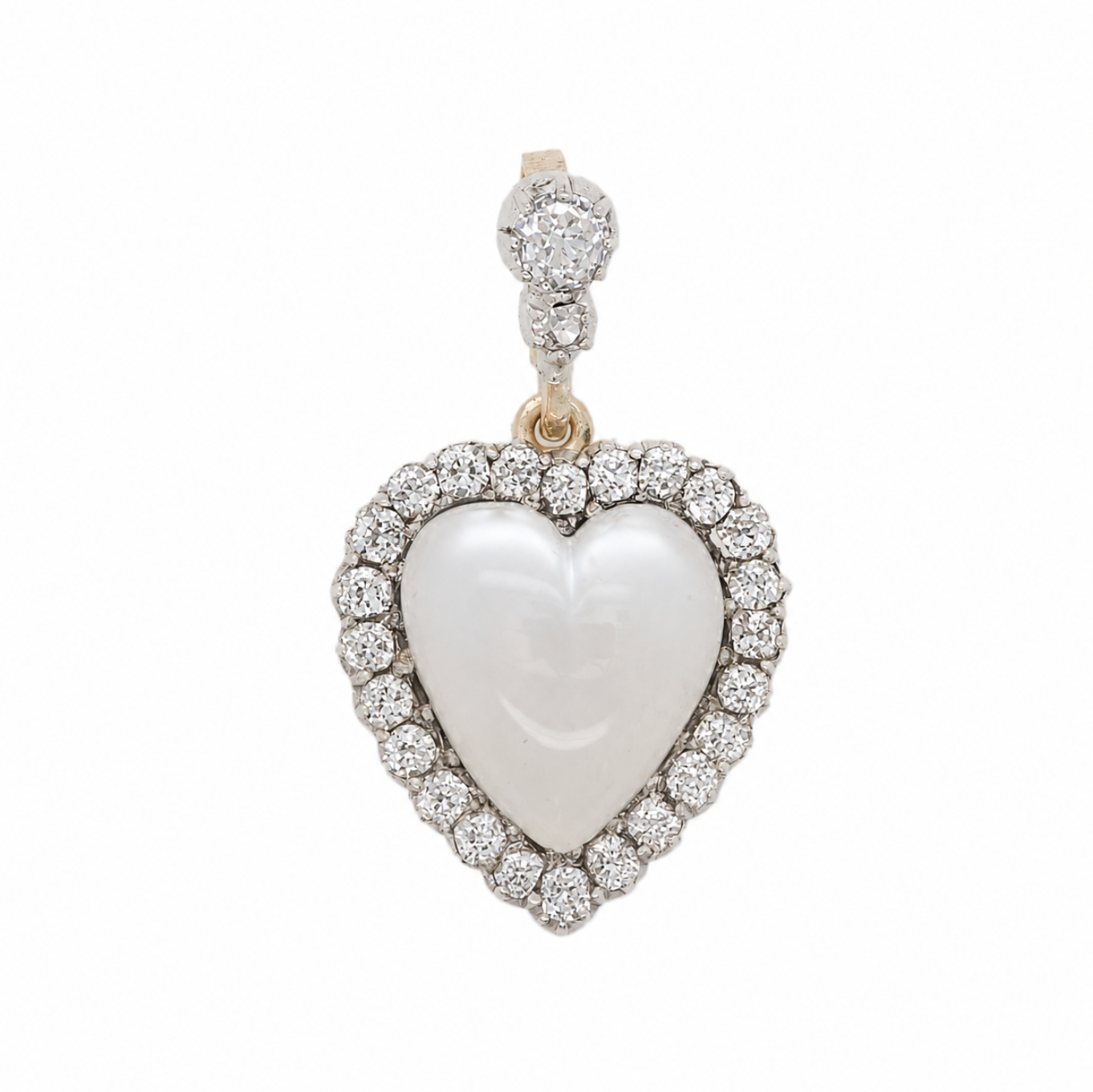 Moonstone Diamond Heart Pendant-Charlotte Sayers Antique Jewellery