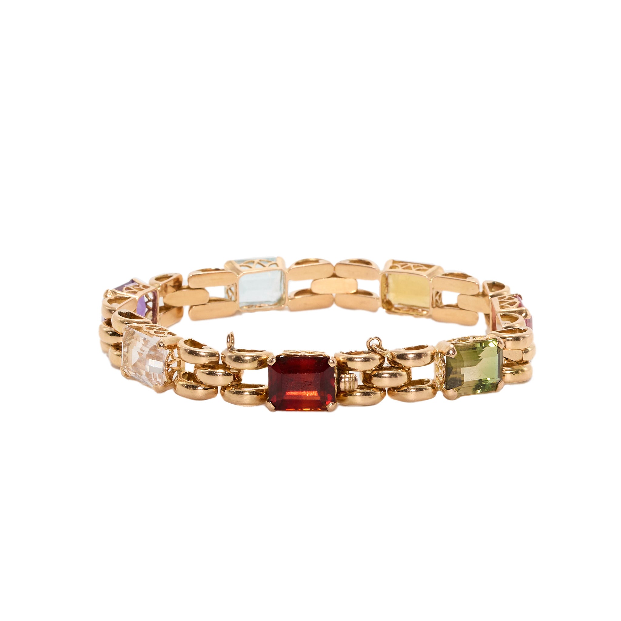 Multi Gem Gold Bracelet-Charlotte Sayers Antique Jewellery