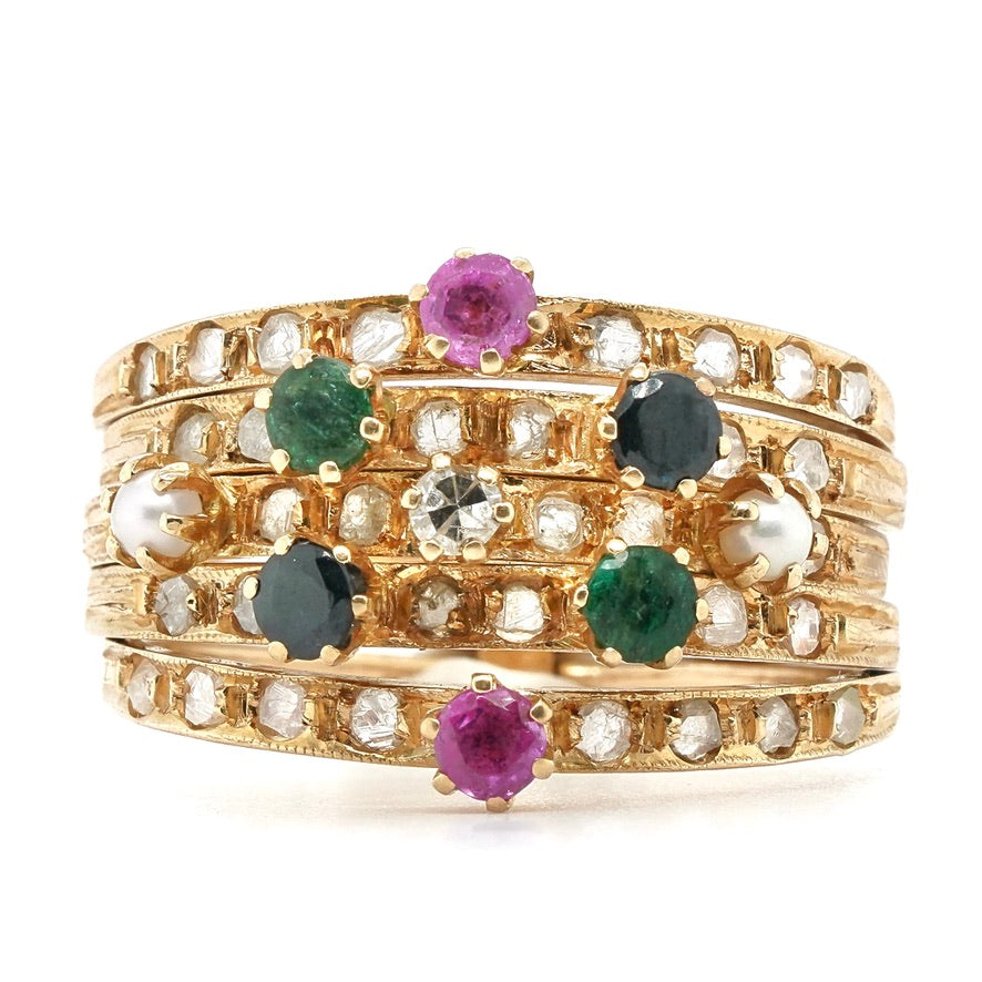 Multi Gem Harem Ring-Charlotte Sayers Antique Jewellery