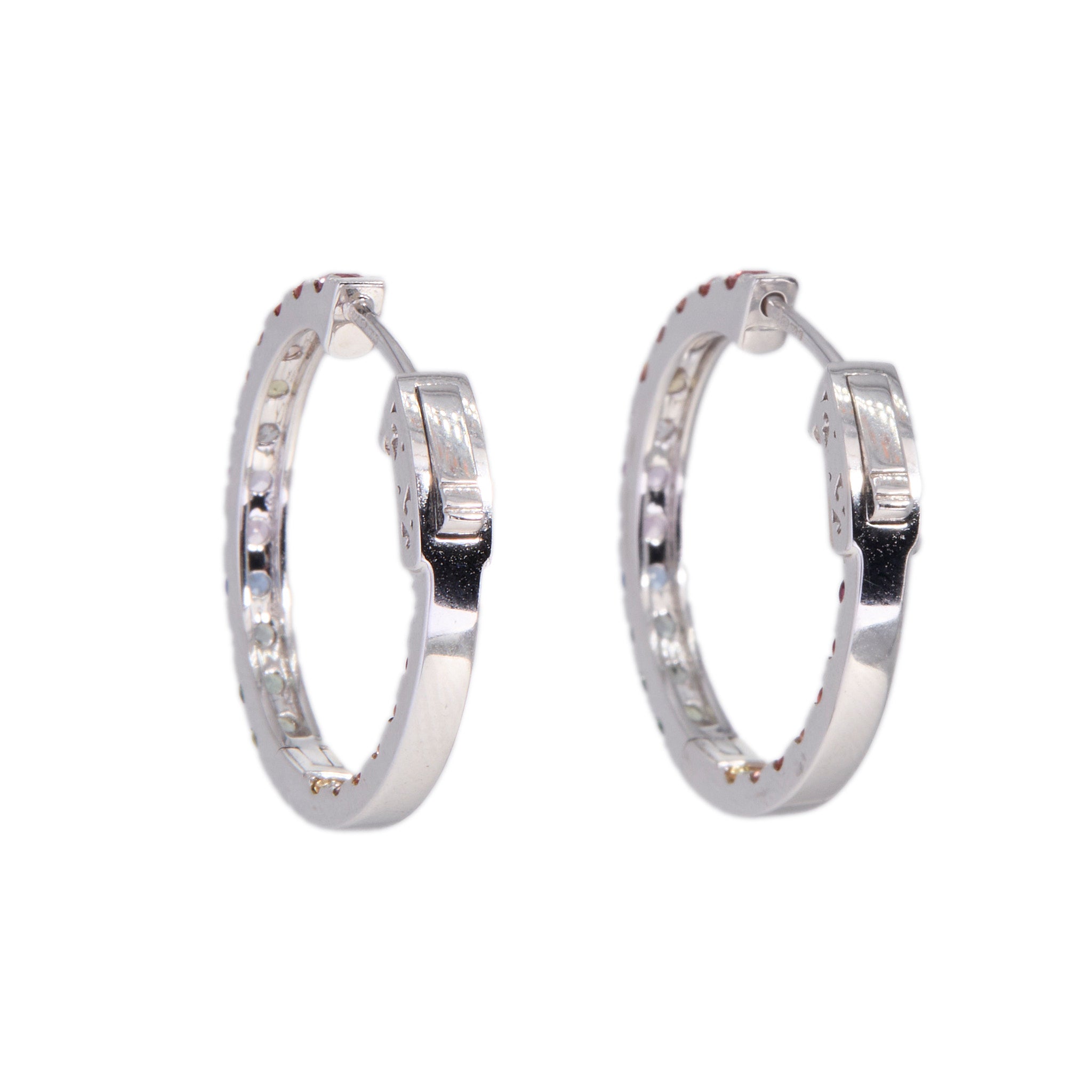 Multicoloured Sapphire Hoop Earrings-Charlotte Sayers Antique Jewellery