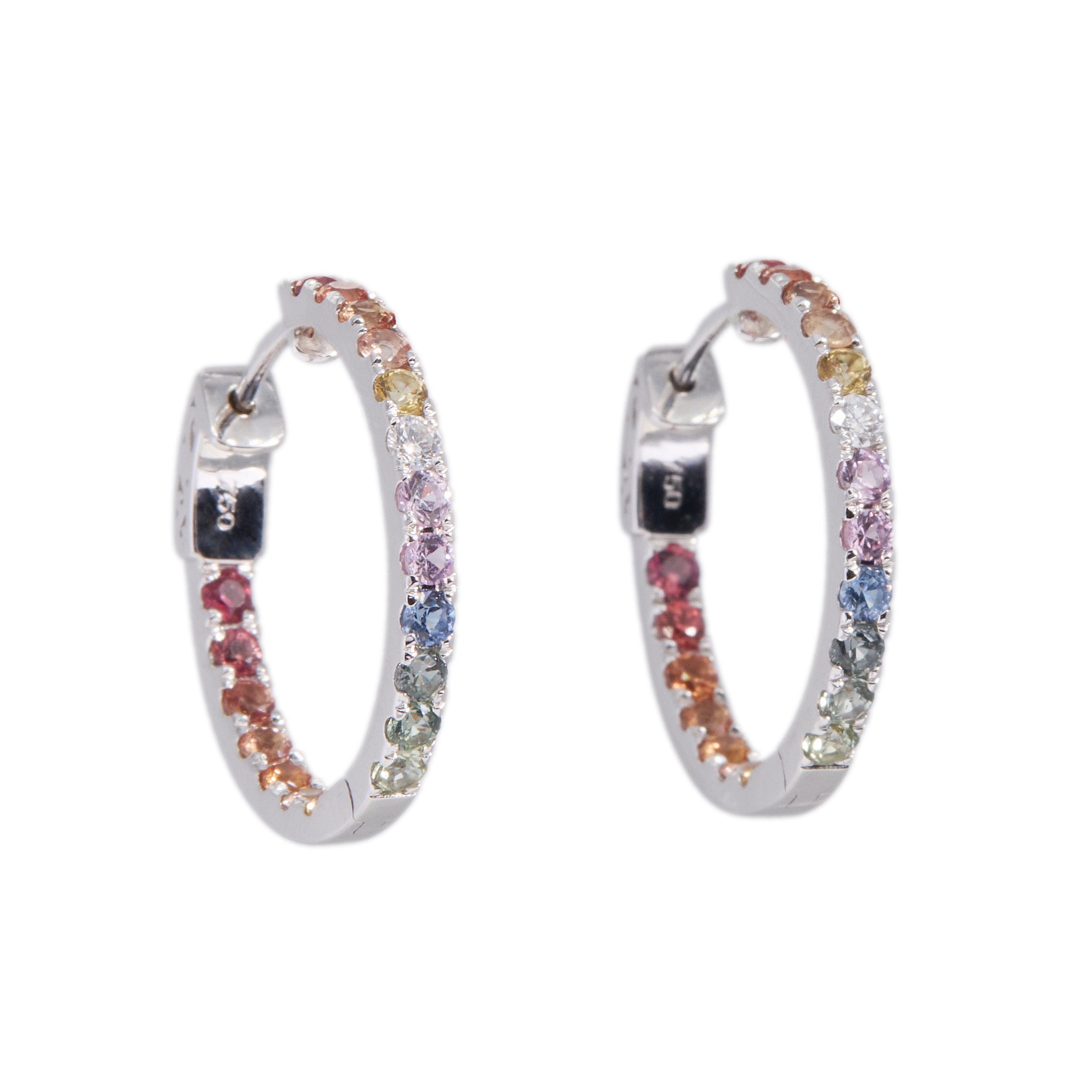 Multicoloured Sapphire Hoop Earrings-Charlotte Sayers Antique Jewellery
