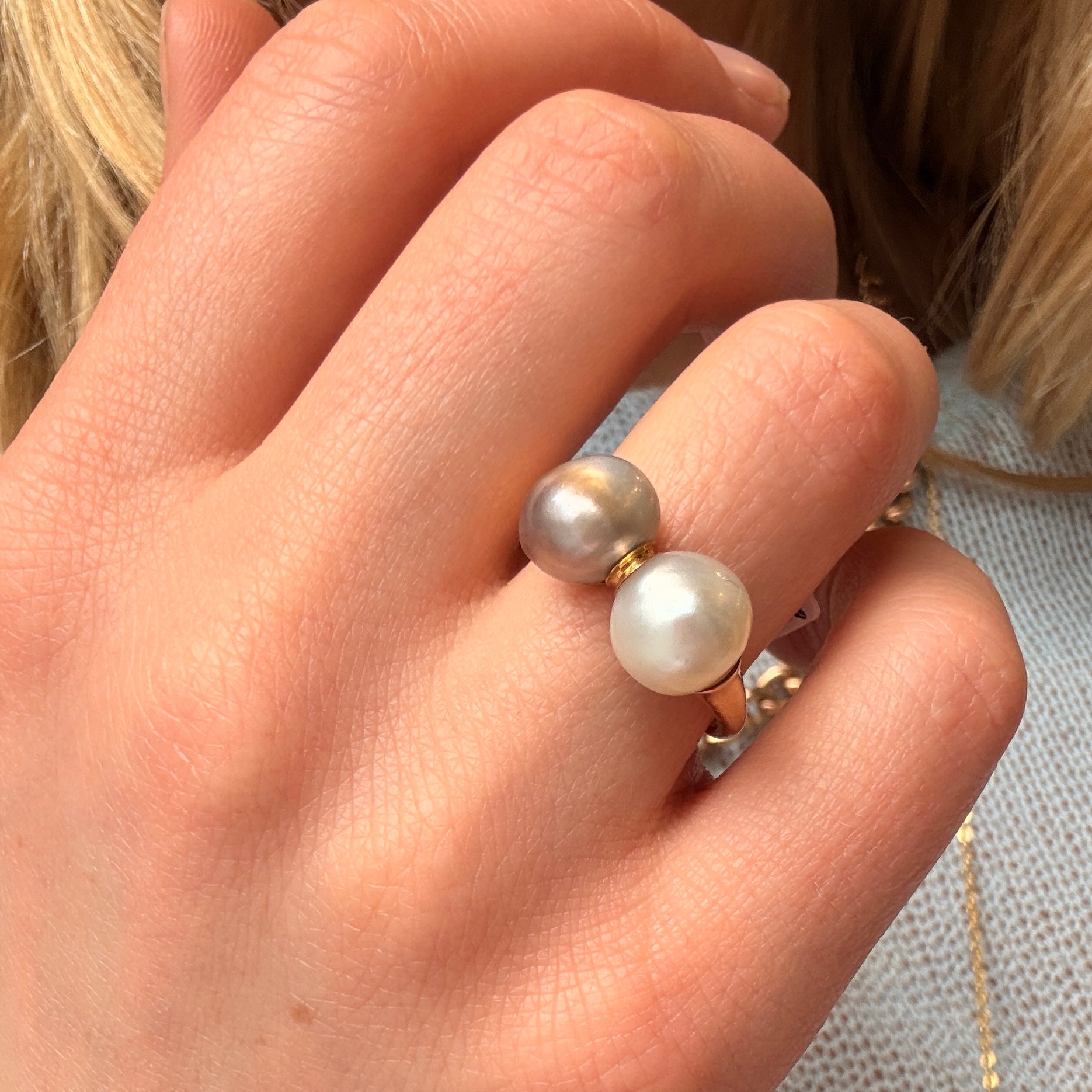 Natural Blister Pearl Double Ring-Charlotte Sayers Antique Jewellery