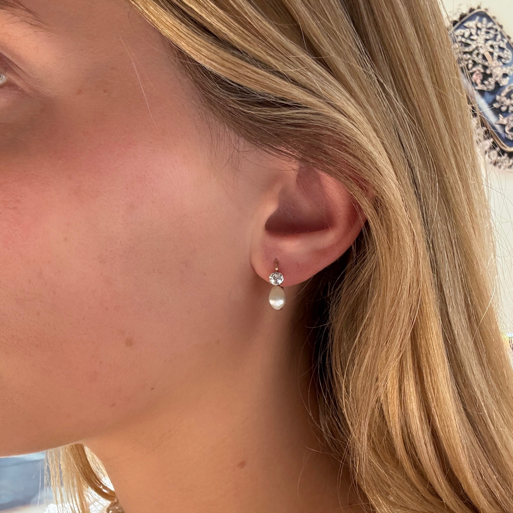Natural Peal and Diamond Earrings-Charlotte Sayers Antique Jewellery