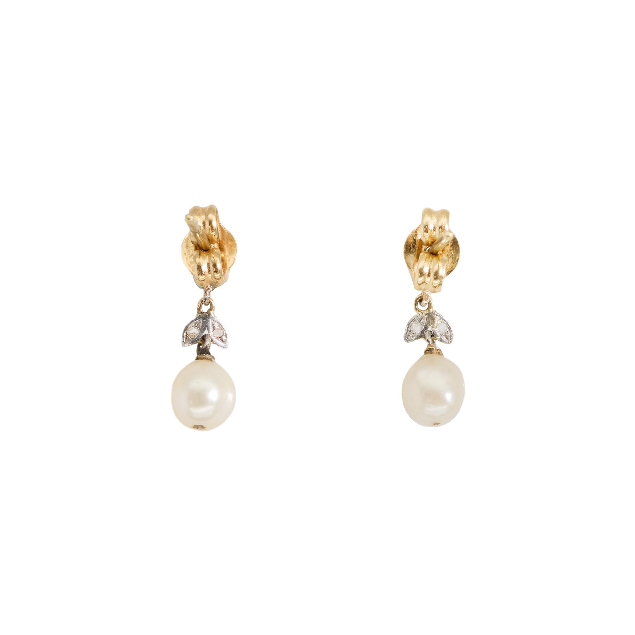 Natural Pearl Diamond Earrings-Charlotte Sayers Antique Jewellery