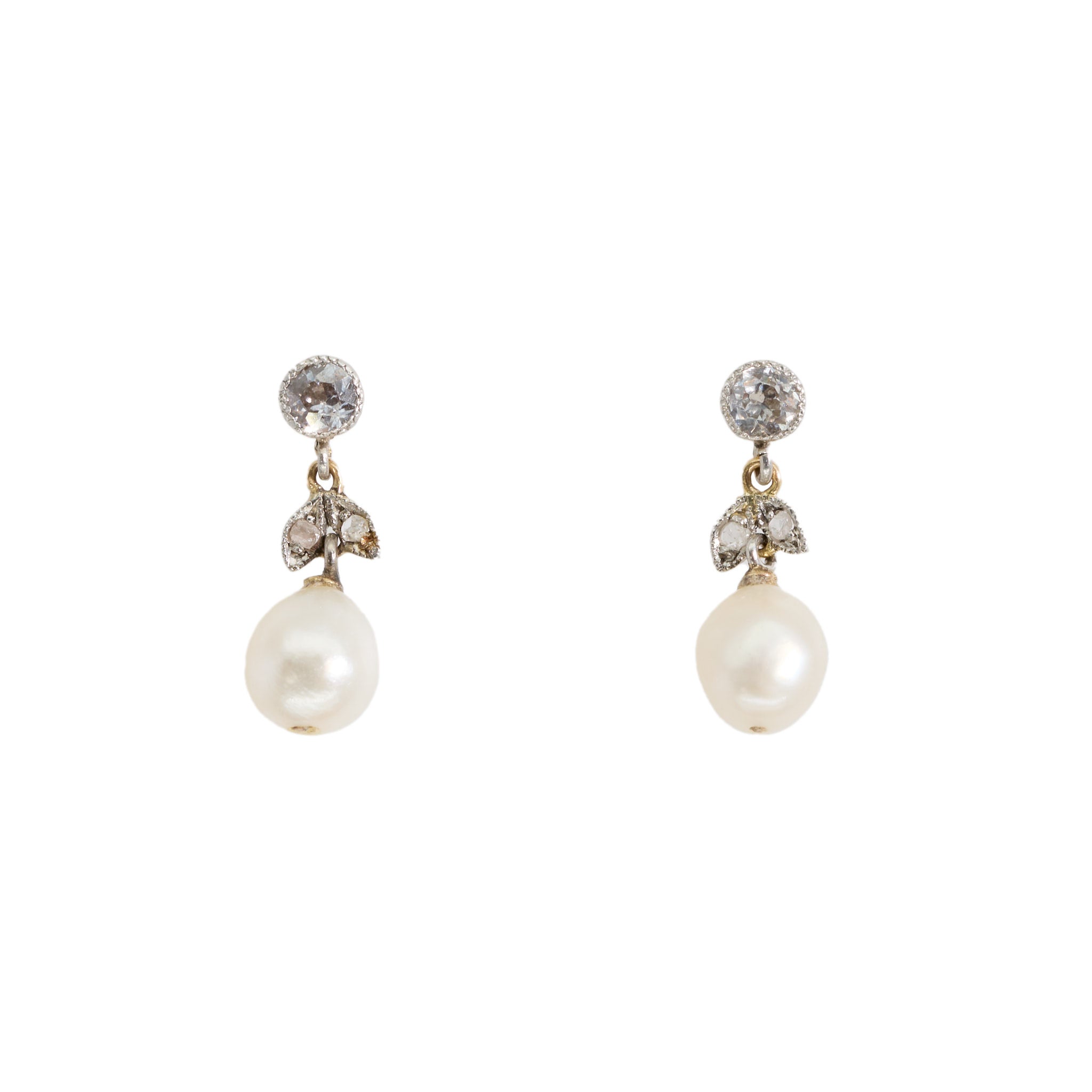 Natural Pearl Diamond Earrings-Charlotte Sayers Antique Jewellery