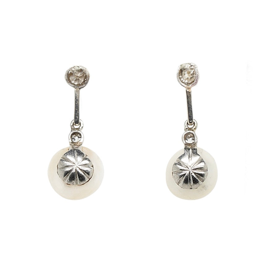 Natural Pearl and Diamond Earrings-Charlotte Sayers Antique Jewellery