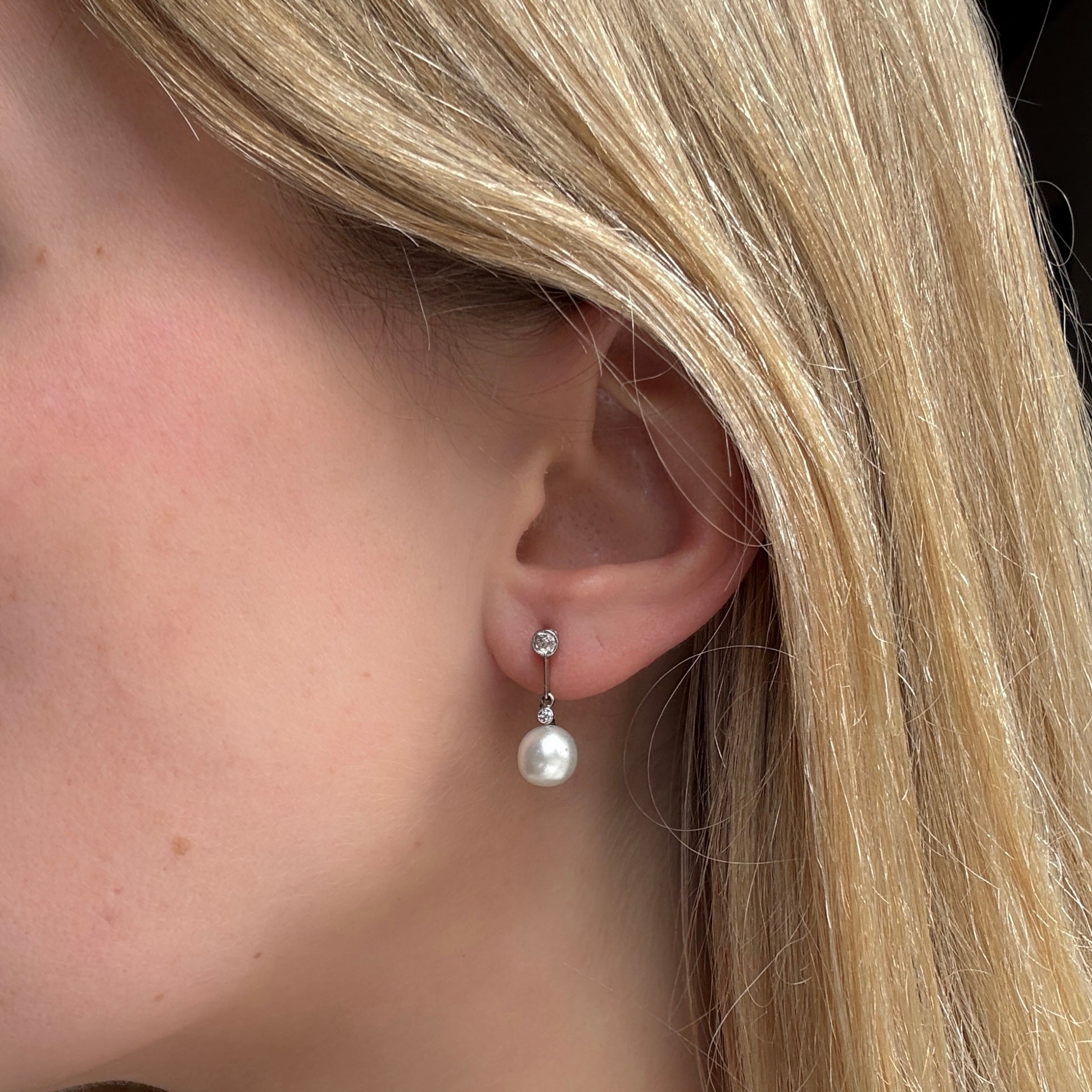 Natural Pearl and Diamond Earrings-Charlotte Sayers Antique Jewellery