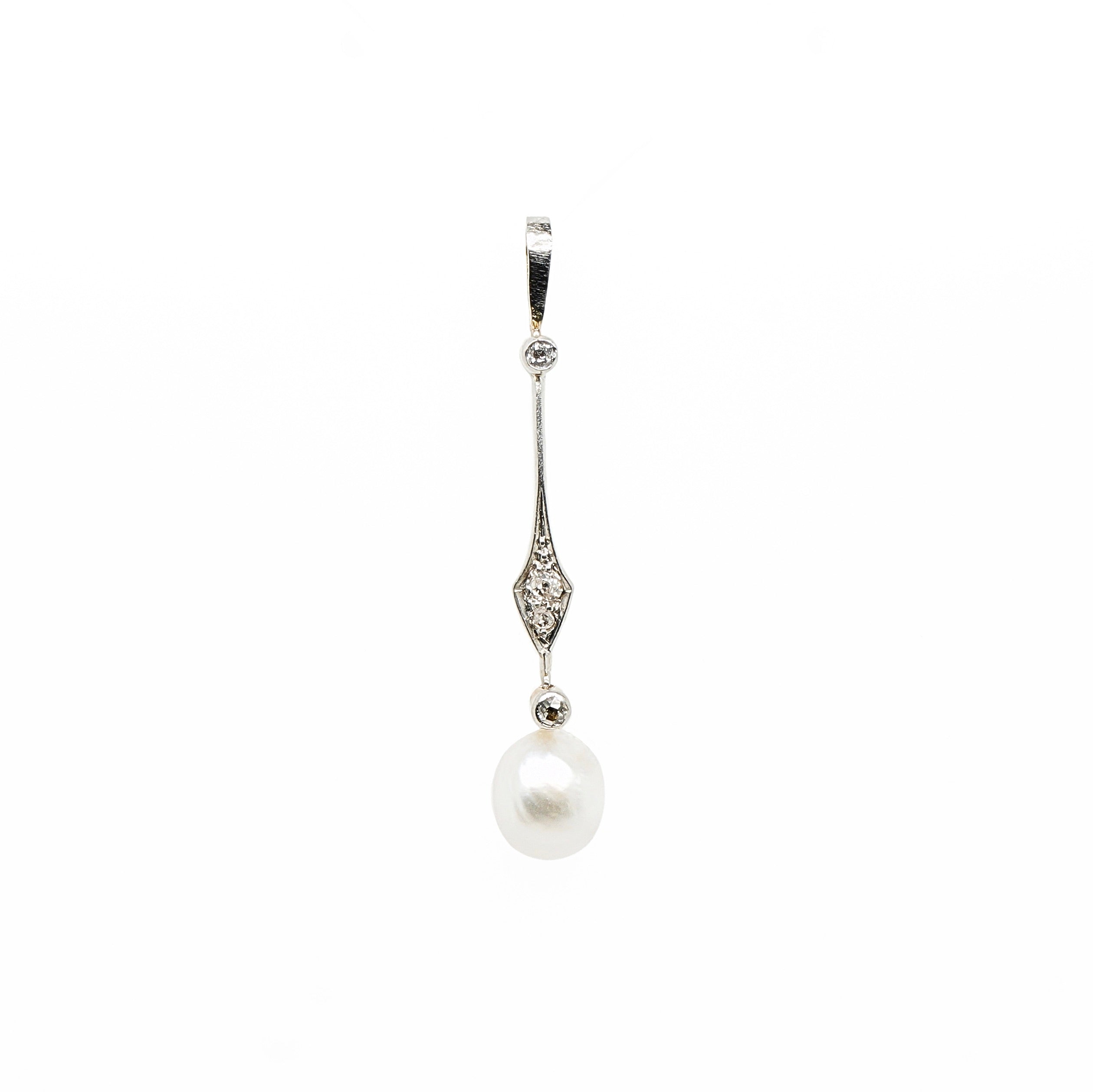 Natural Pearl and Diamond Pendant-Charlotte Sayers Antique Jewellery