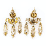 Neopolitan Girandole Diamond and Pearl Drop Earrings-Charlotte Sayers Antique Jewellery