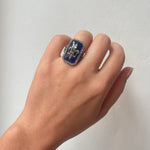 Nineteenth Century French Blue Glass and Diamond Fleur De Lys Ring-Charlotte Sayers Antique Jewellery