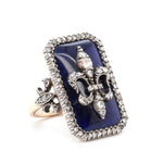 Nineteenth Century French Blue Glass and Diamond Fleur De Lys Ring-Charlotte Sayers Antique Jewellery