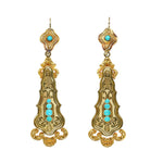 Nineteenth Century Turquoise Gold Drop Earrings-Charlotte Sayers Antique Jewellery