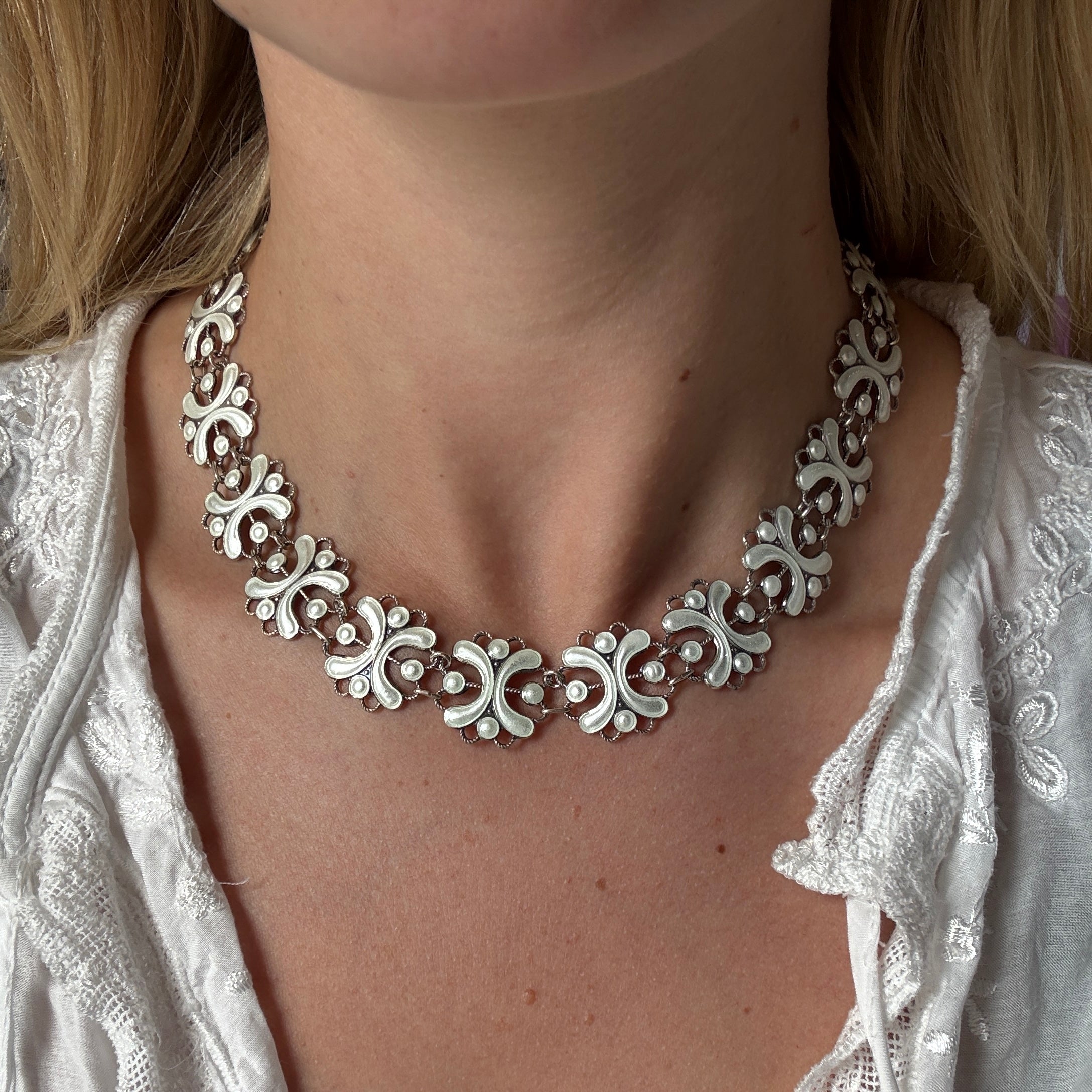 Norwegian White Enamel Necklace-Charlotte Sayers Antique Jewellery